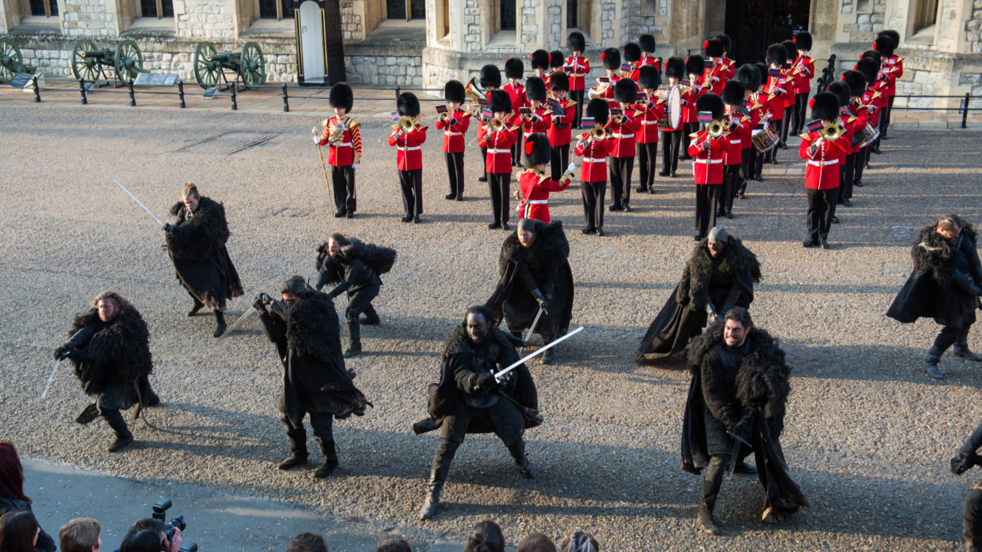 The squad of Night’s Watch foot soldiers then took to the main parade ground outside the Waterloo Barracks at the Tower of London (Picture: MOD).