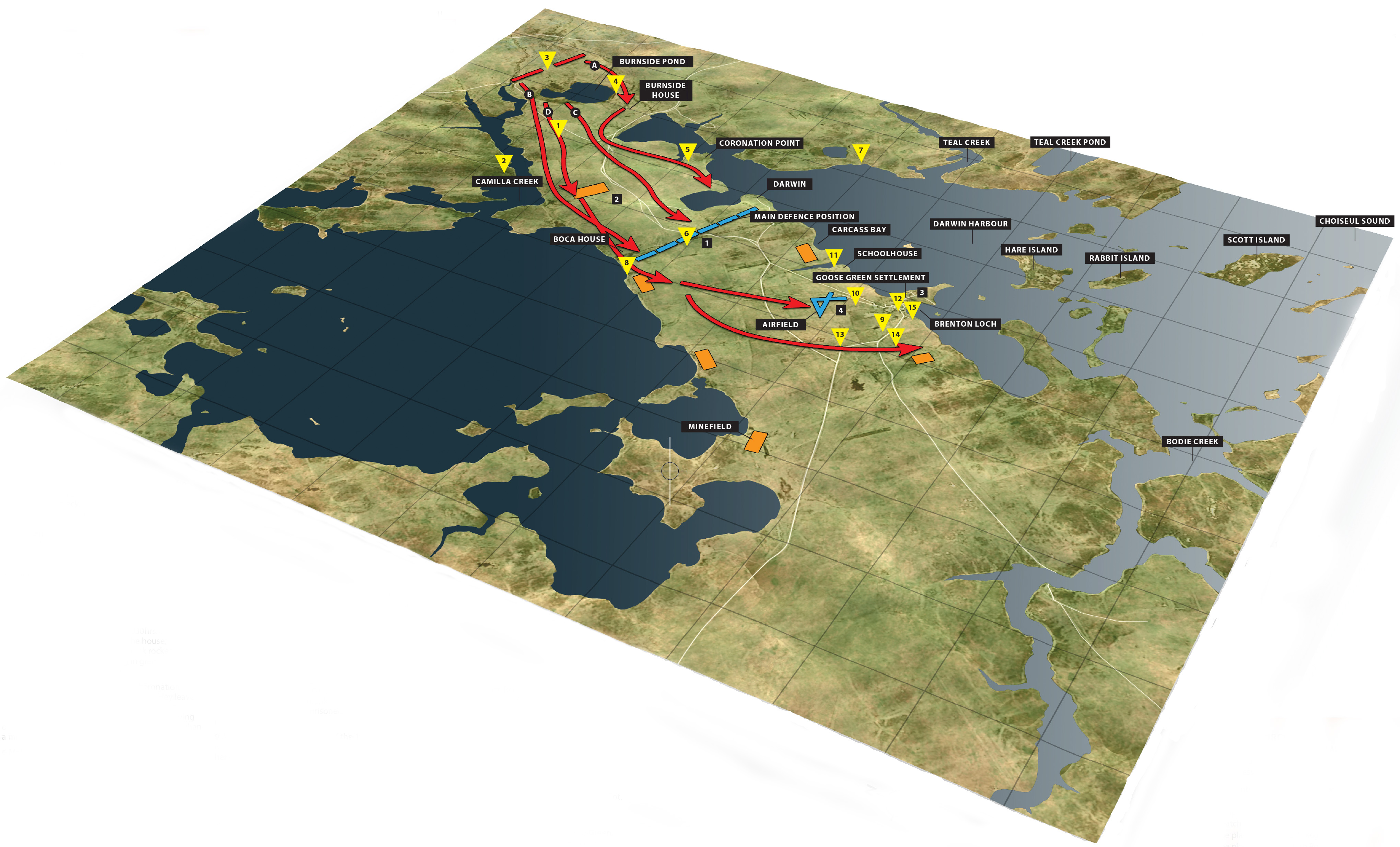 Goose Green Assault 3D map Falklands War version 2