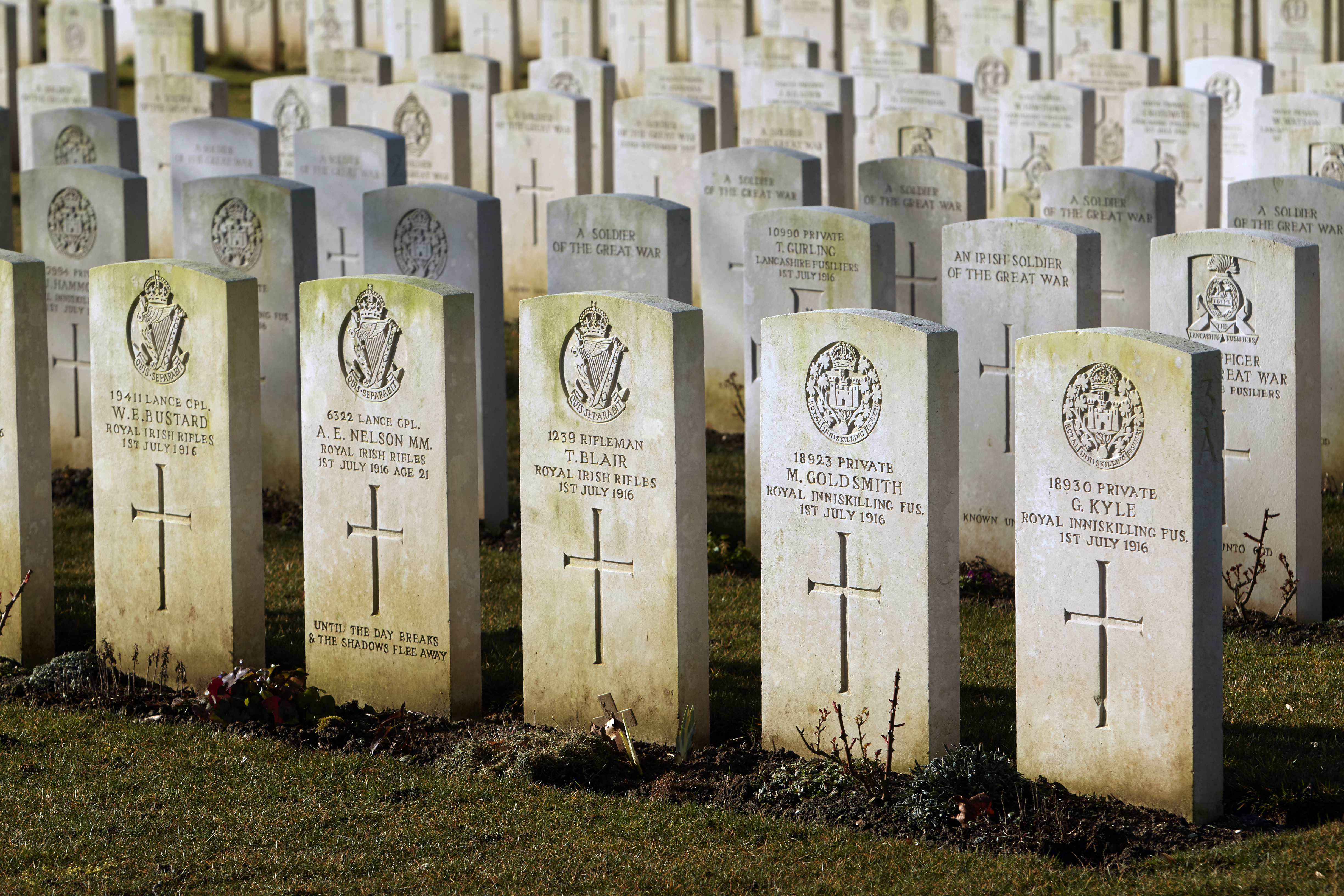 Graves of British soldiers who fought at the Somme in the first World War, World War One who are buried at the Connaught Cemetery WW1 WWI 110316 CREDIT PA