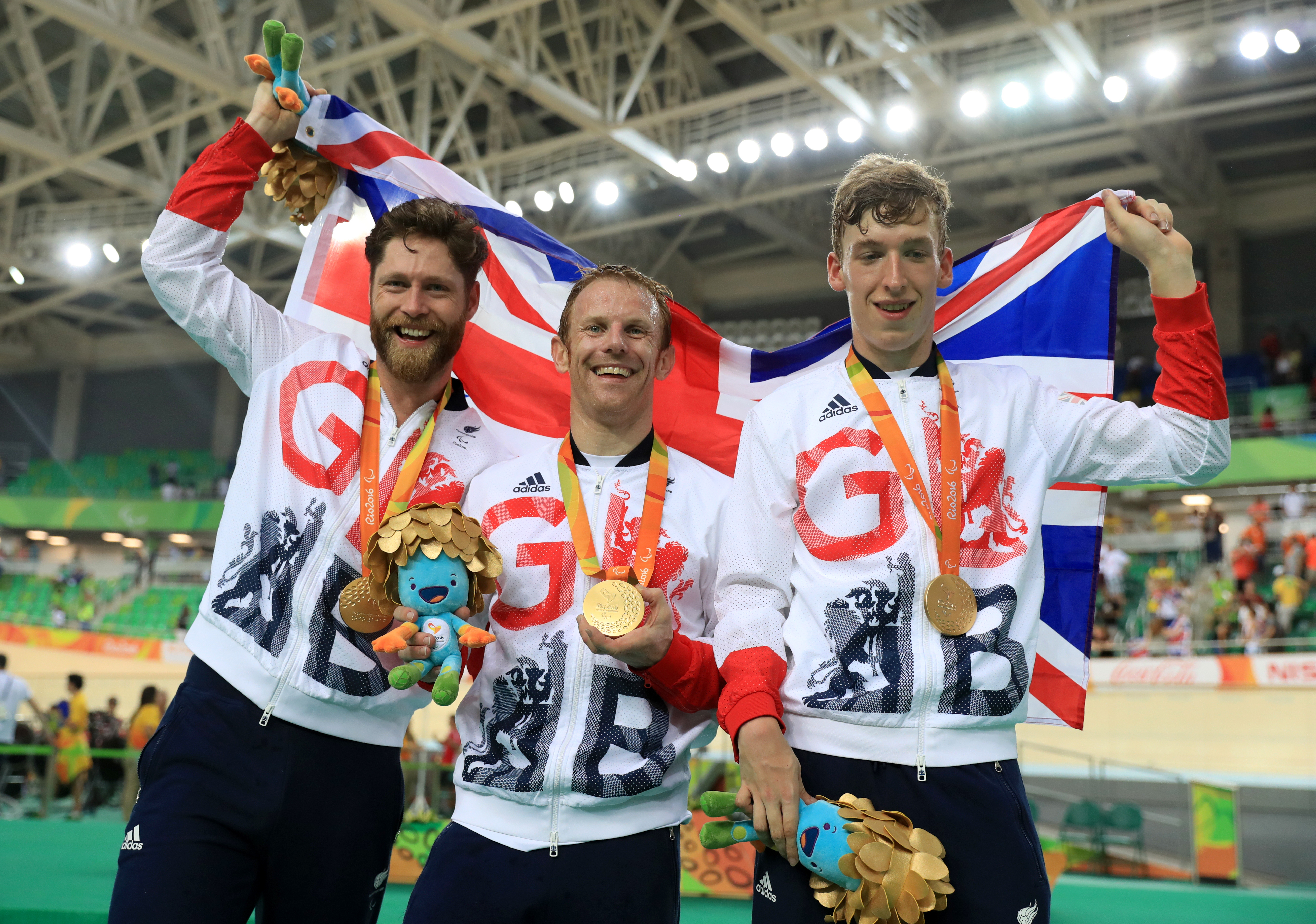 Great Britain's Jon-Allan Butterworth, Jody Cundy and Louis Rolfe