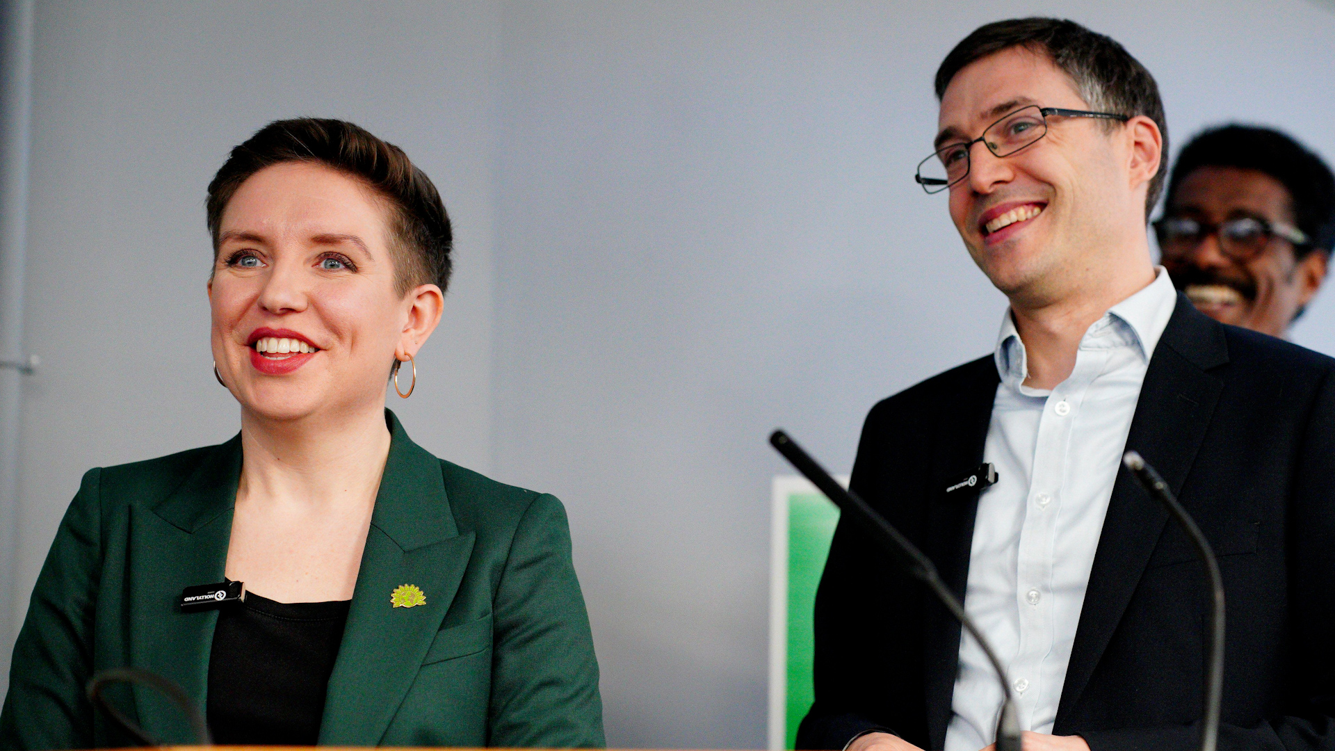 Green Party co-leaders Carla Denyer and Adrian Ramsay speak at their local election campaign launch in Bristol 040424 CREDIT Alamy.jpg	