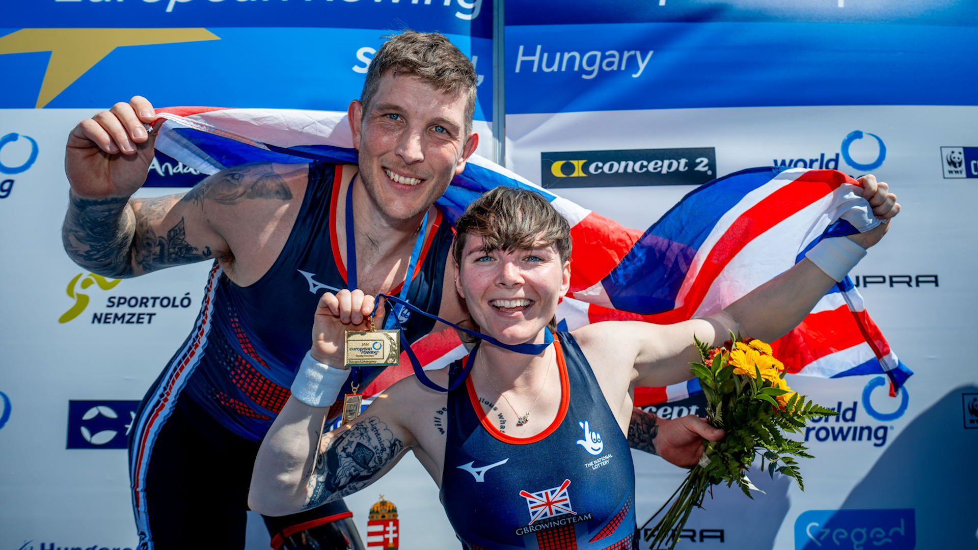 Greg Stevenson and Lauren Rowles European gold Hungary