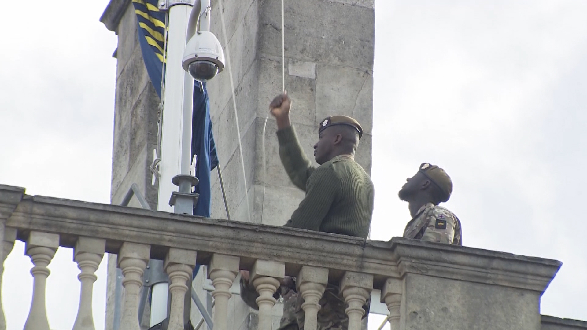 Grenadier Guardsmen raise Commonwealth Flag at Horse Guards parade 110319 CREDIT BFBS
