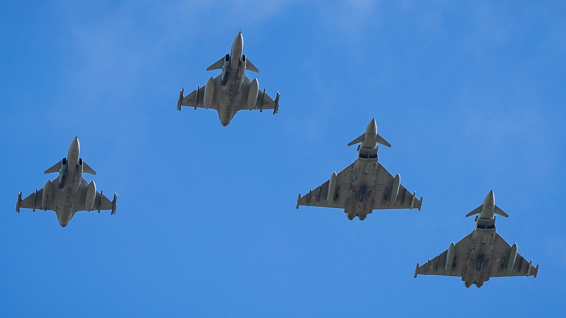 Both jets are supersonic, canard delta wing, multirole fighters, although the twin-engine British Typhoon is better suited for the air superiority role