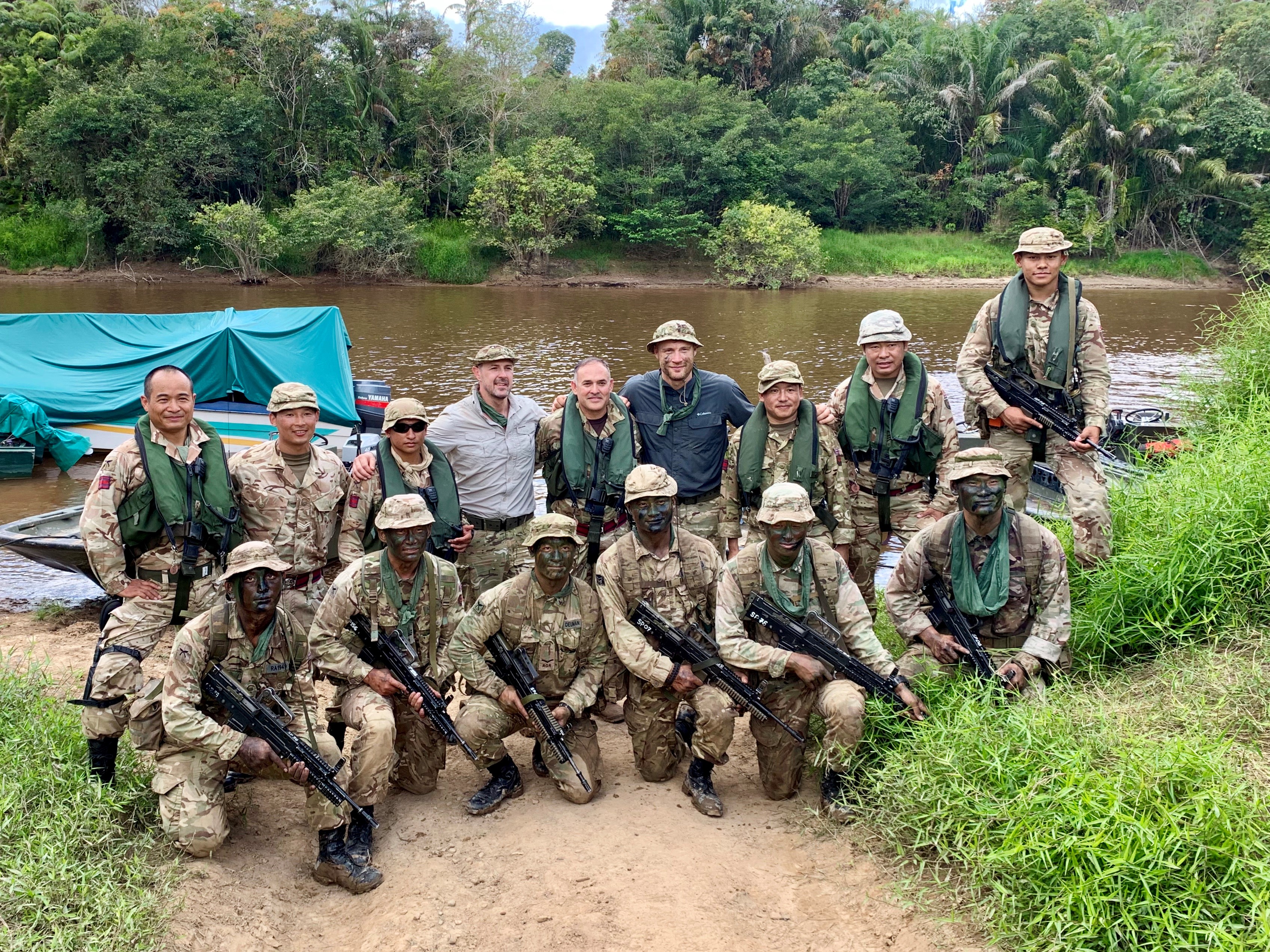Paddy McGuinness and Freddie Flintoff and the Gurkha Boat Unit in Brunei for Top Gear