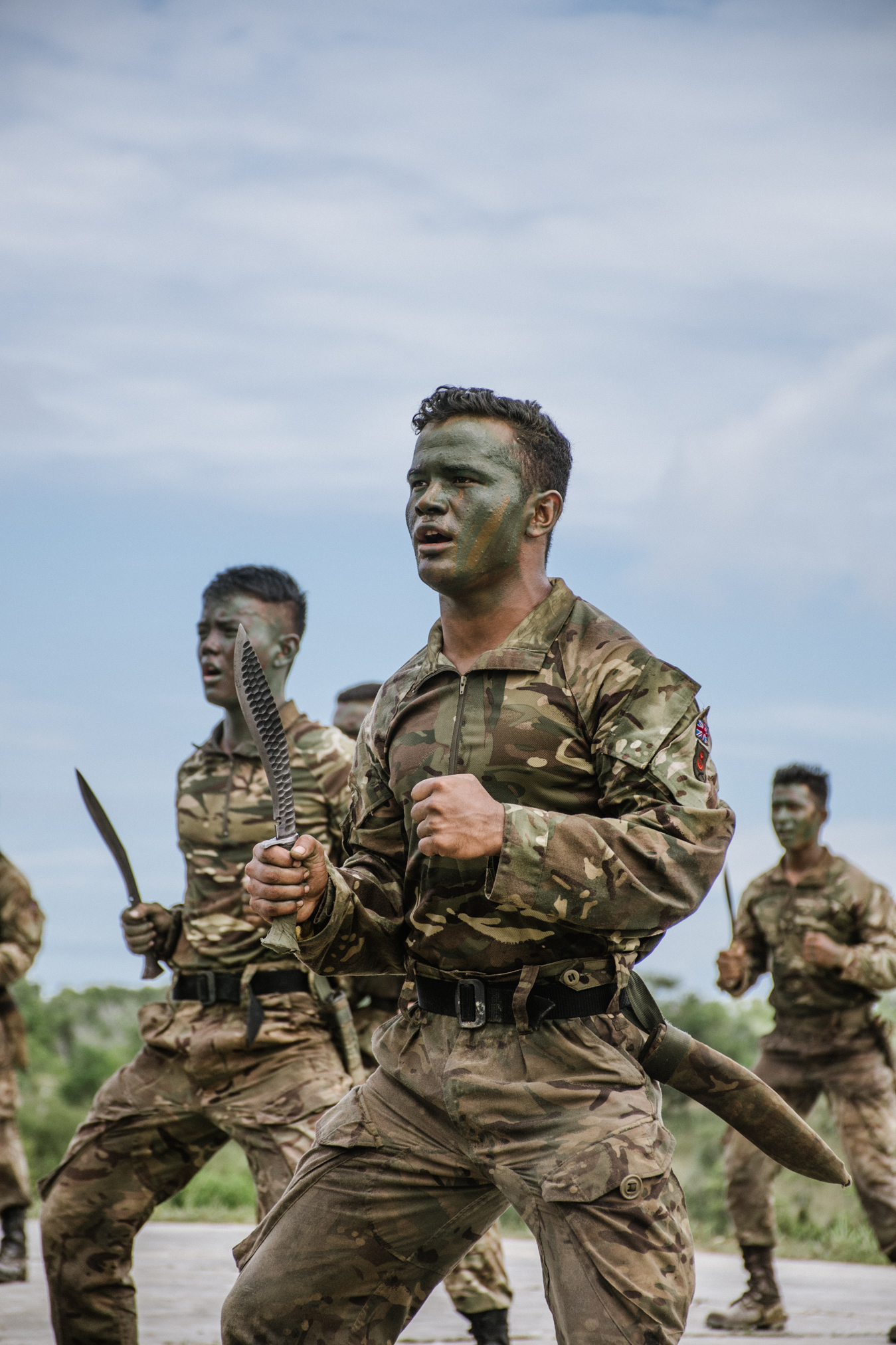 British Army Gurkhas drilling with Kukris
