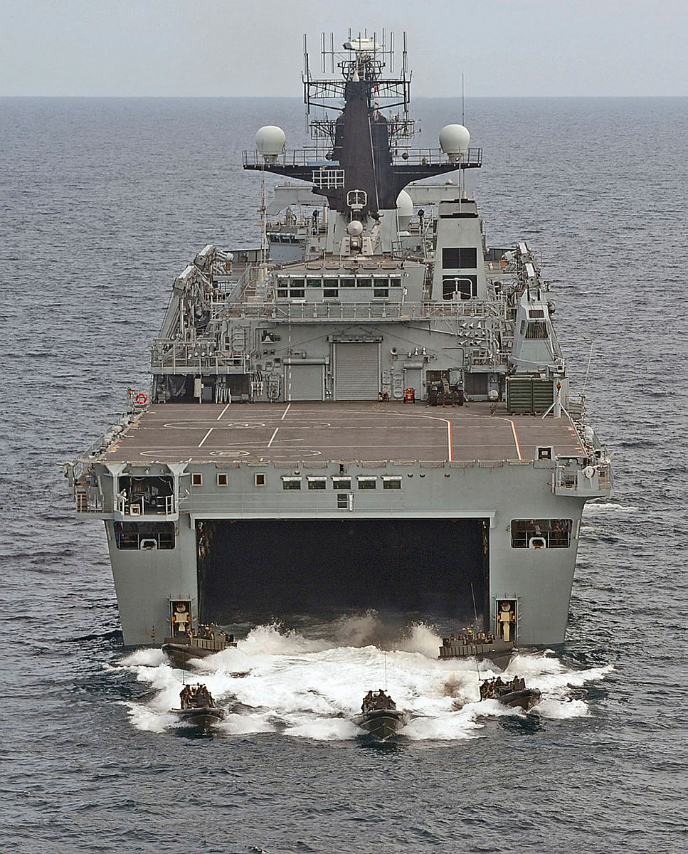 Image shows assault craft with Royal Marines embarked exiting the stern of HMS Albion during amphibious operations off North Carolina, USA. (Picture: Crown Copyright 2010 / LA(Phot) Gregg Macready)