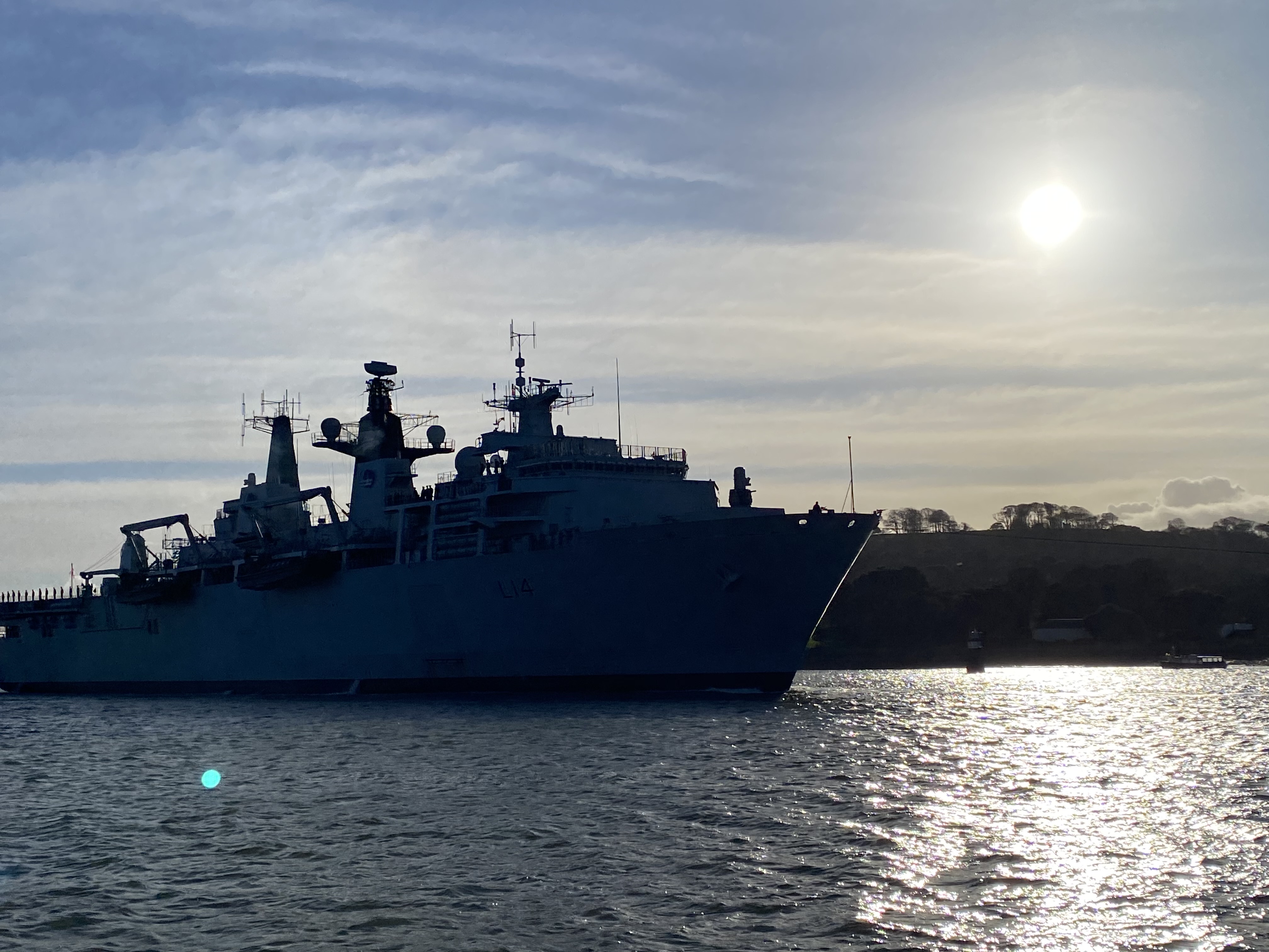 HMS Albion sails into Devonport.