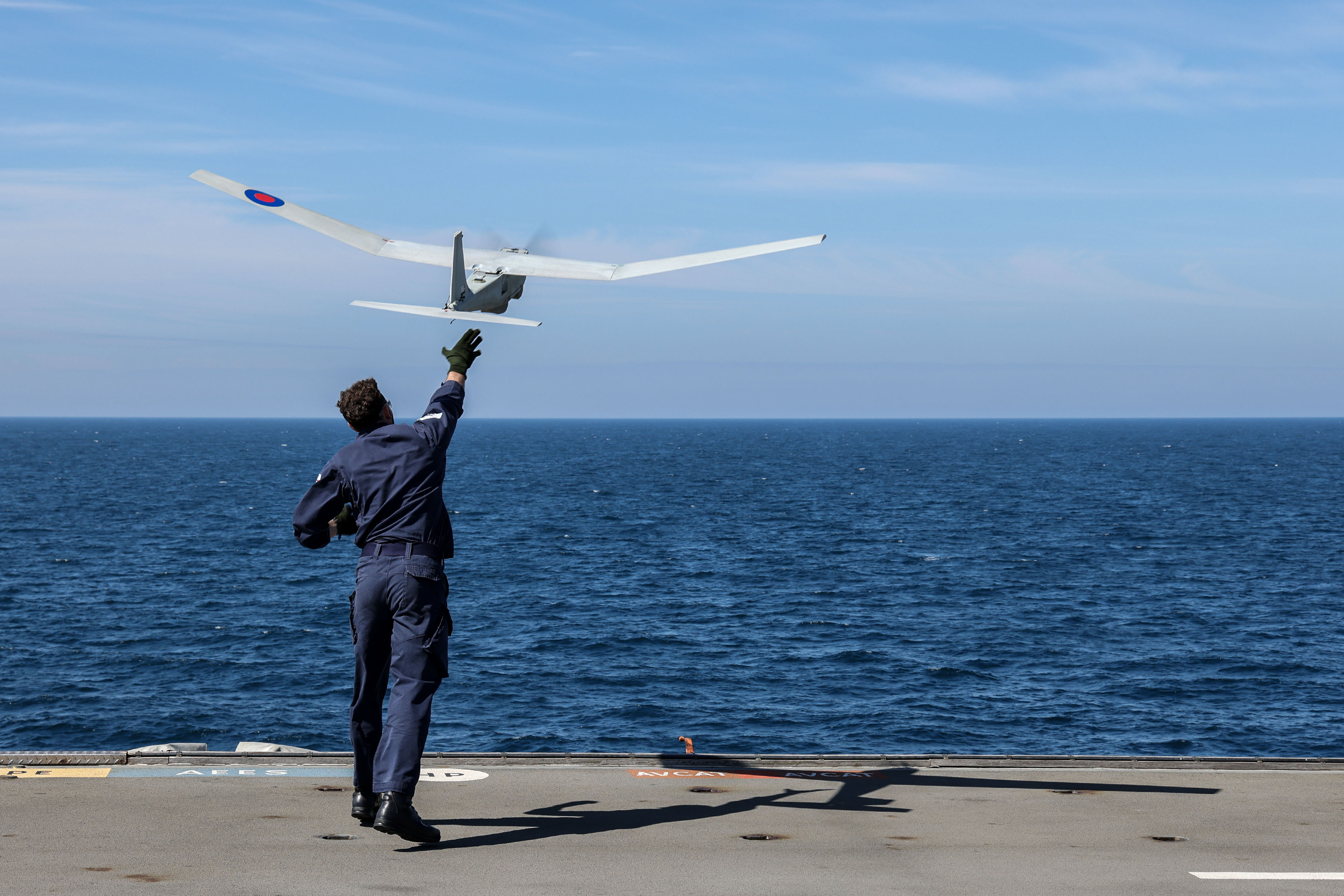 HMS Albion and Royal Marines of 45 Commando using the Puma drone as part of the Littoral Response Group North deployment to the North and Baltic Seas