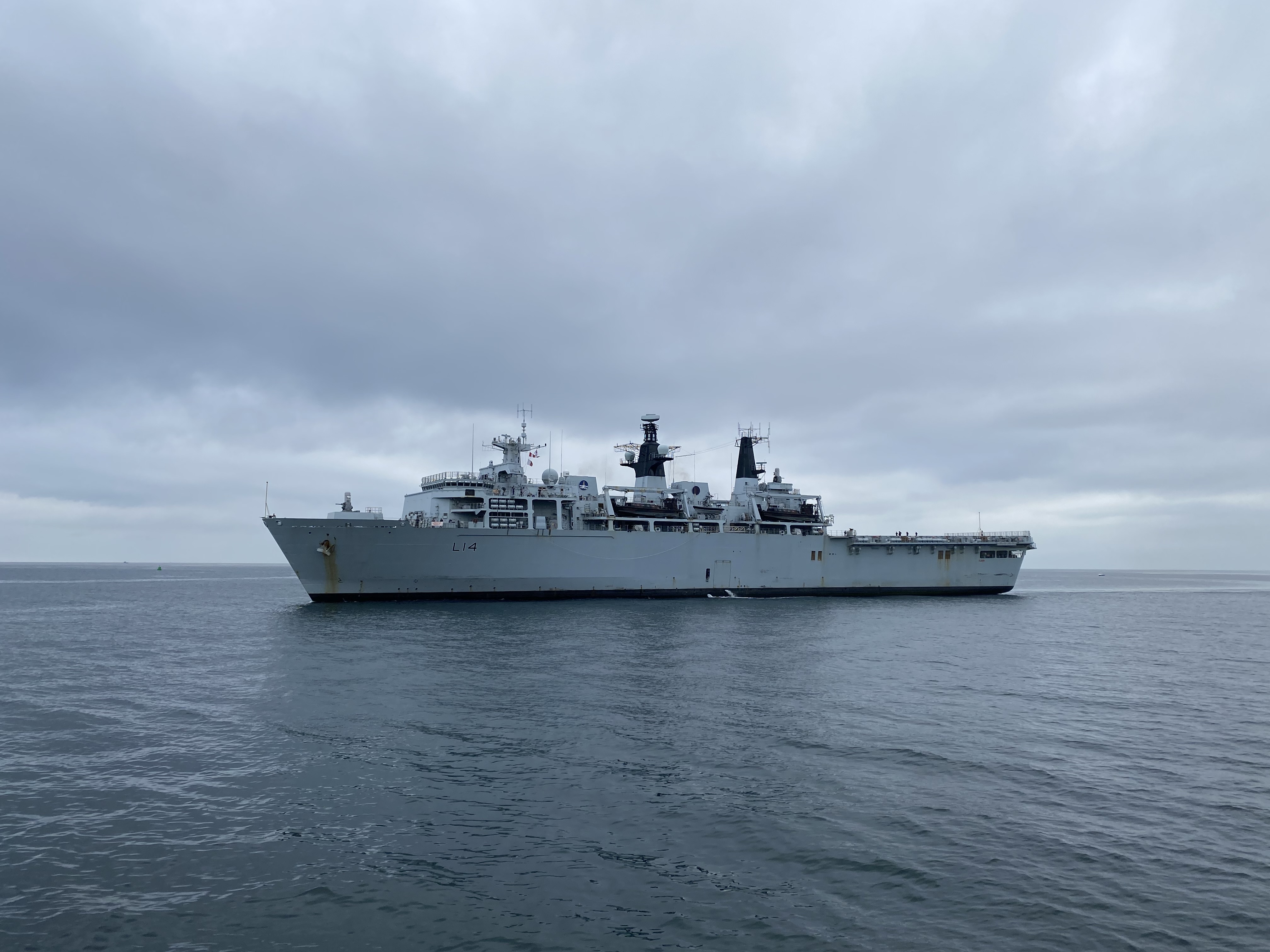 HMS Albion approaching Devonport, Plymouth, in June. 
