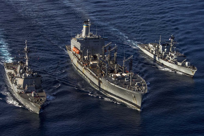 HMS Argyll with USS McCampbell and USNS Henry J Kaiser in South China Sea
