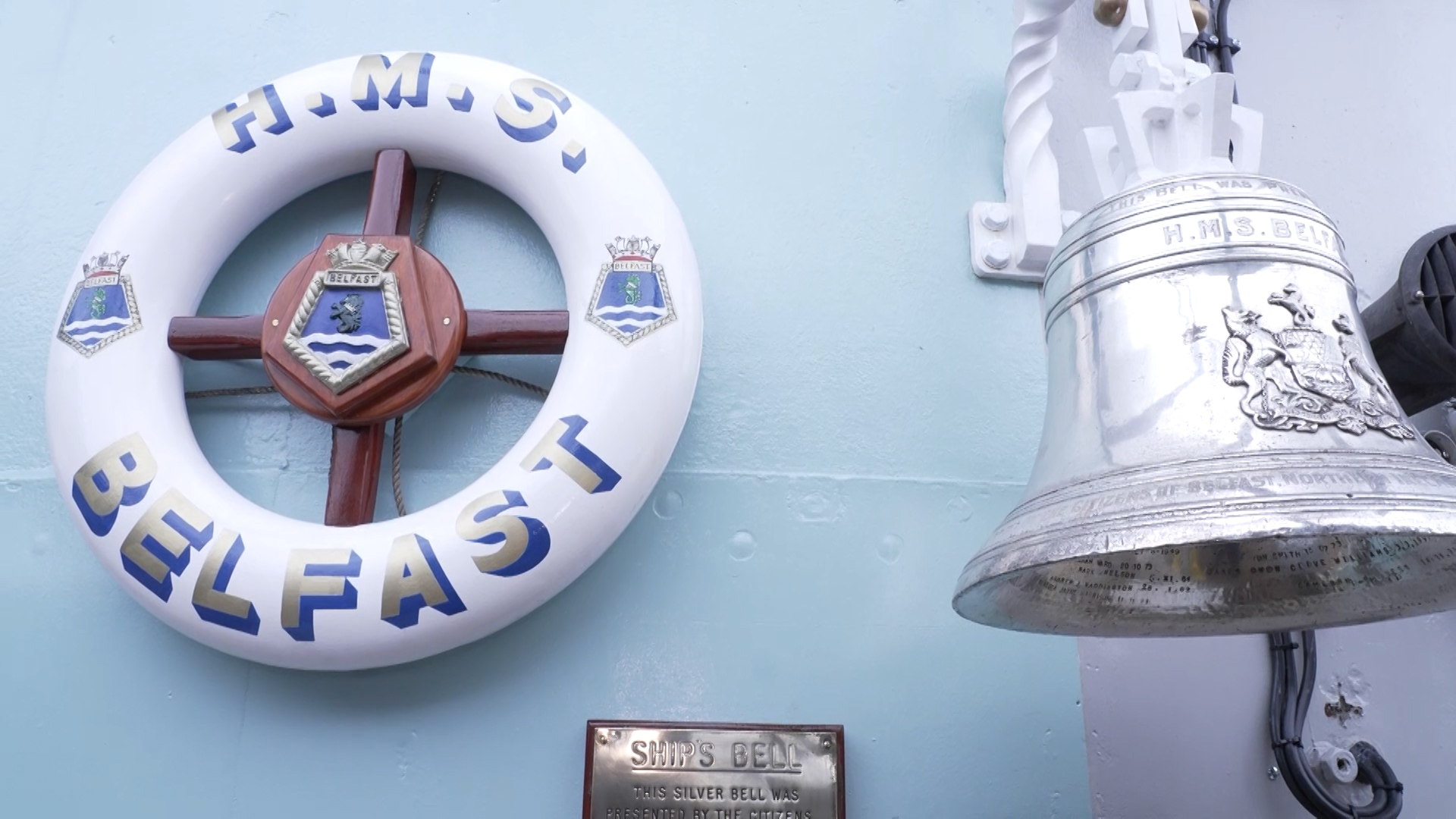 HMS Belfast insignia as it reopens to the public 16072021 CREDIT BFBS