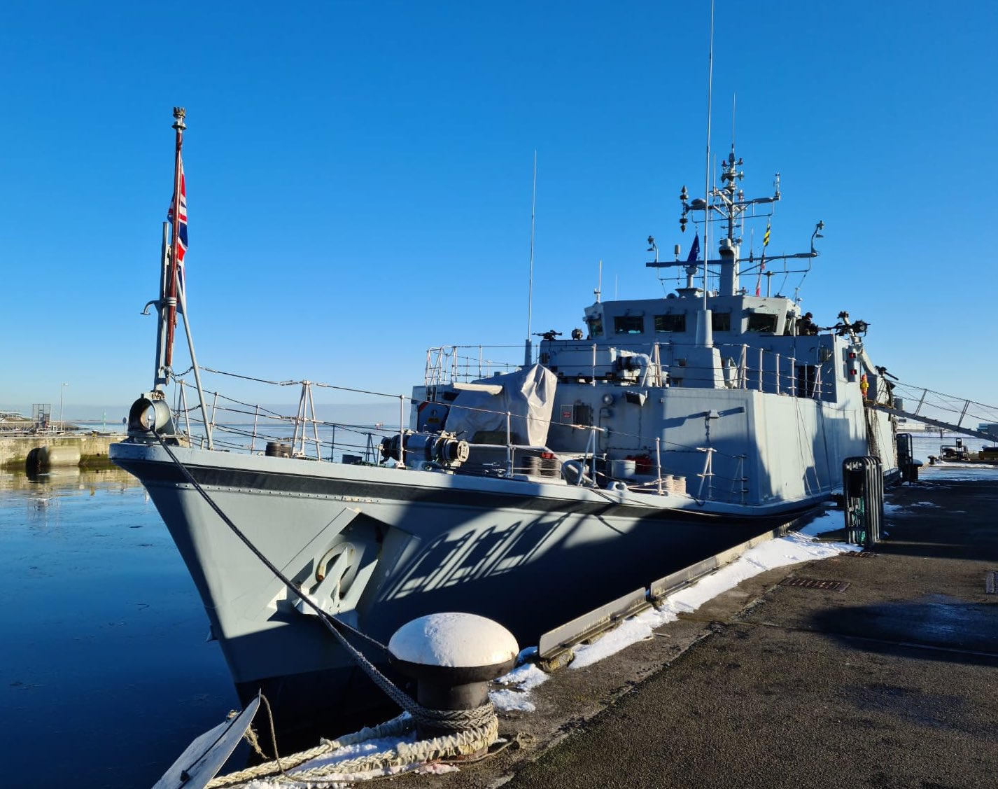 HMS Blyth at Naval Base Den Helder in the Netherlands before starting Historical Ordnance Disposal Operations in the North Sea (Picture: Commander, Standing NATO Mine Countermeasures Group 1/Twitter).