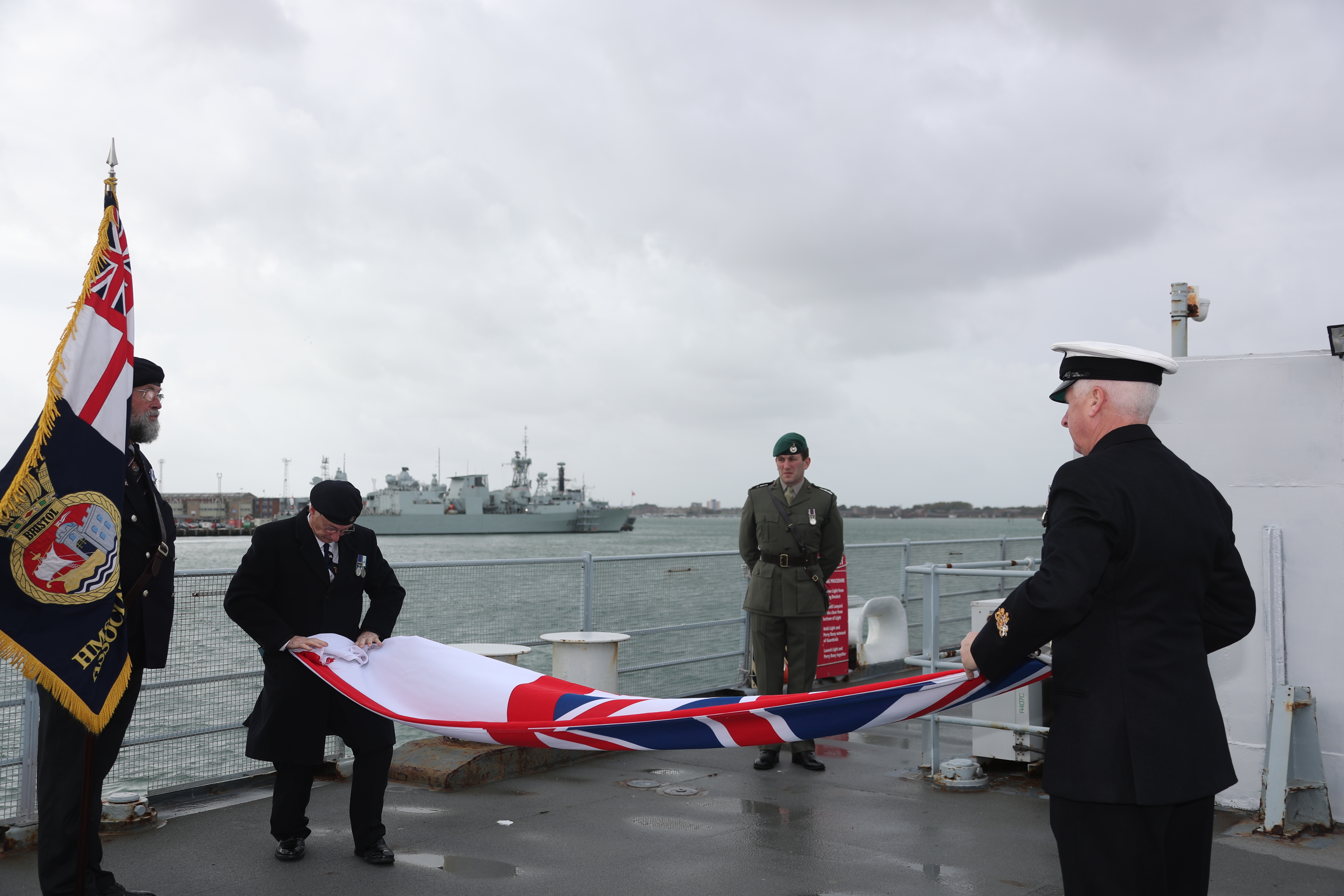 HMS Bristol Decommissioning service folding the flag after last lowering 28102020 CREDIT MOD