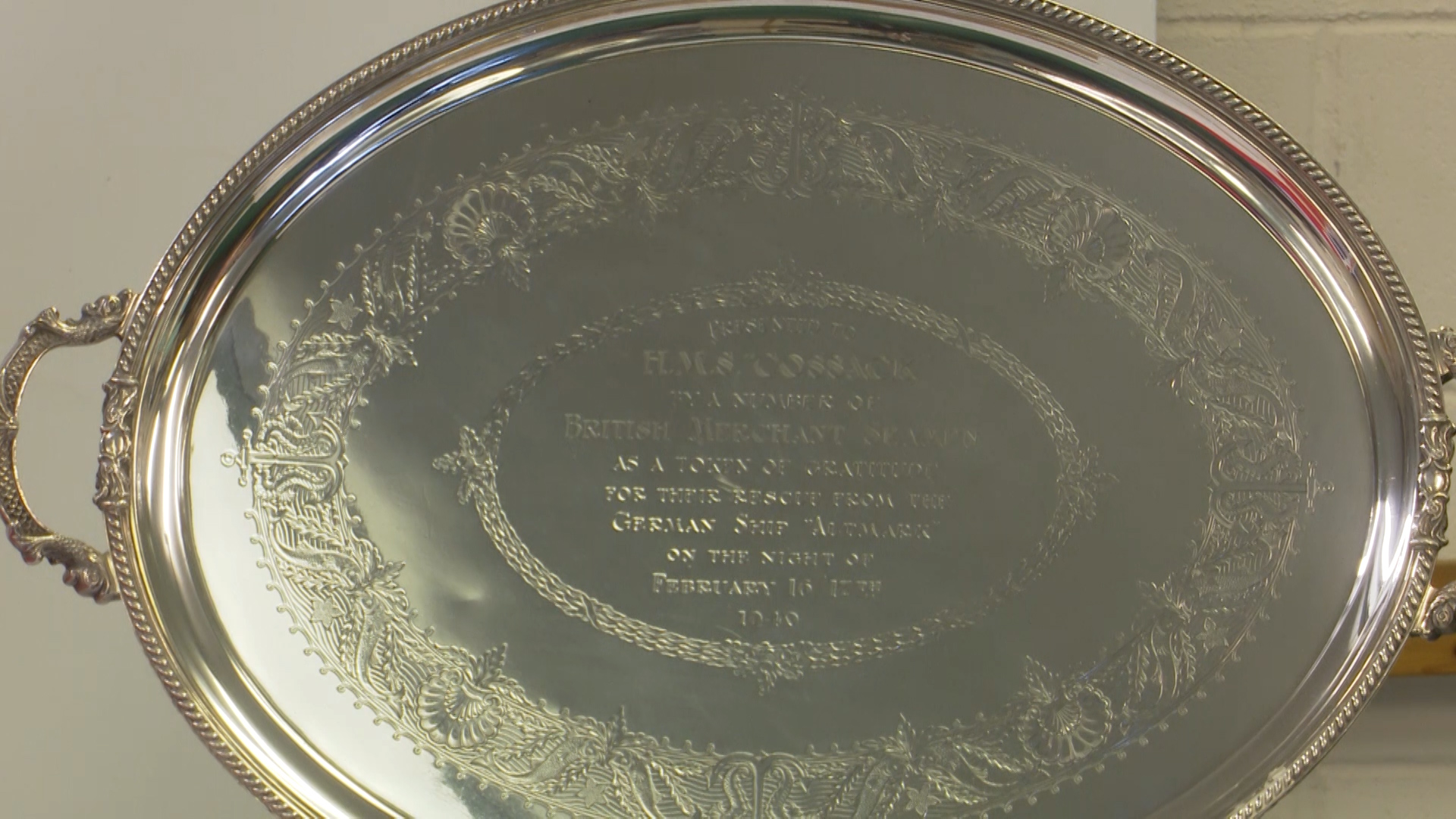 HMS Cossack silver platter given by prisoners to sailors 170220 CREDIT BFBS.jpg 