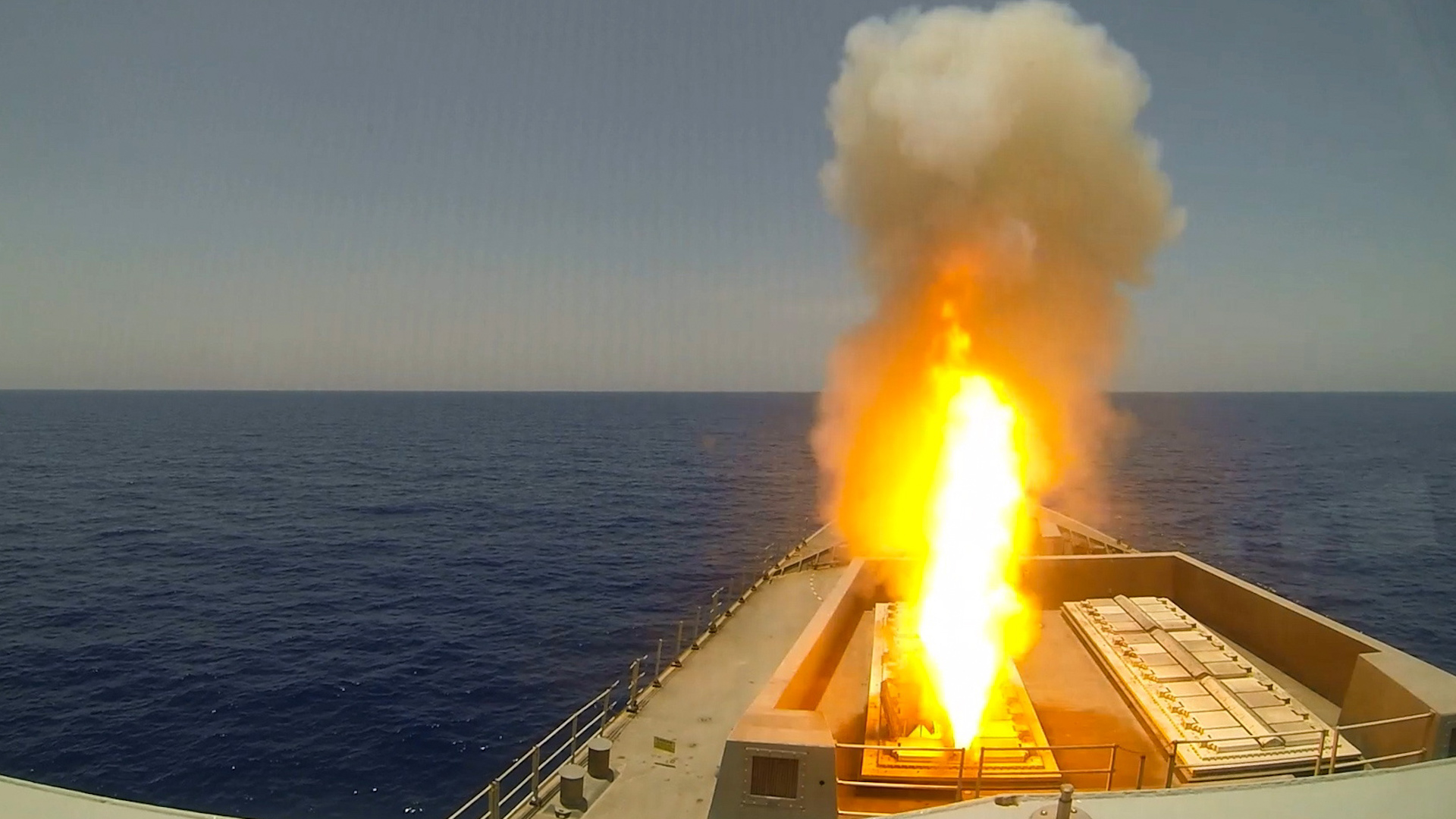HMS Diamond firing Sea Viper missiles in anger in the Red Sea 130824 CREDIT Royal Navy