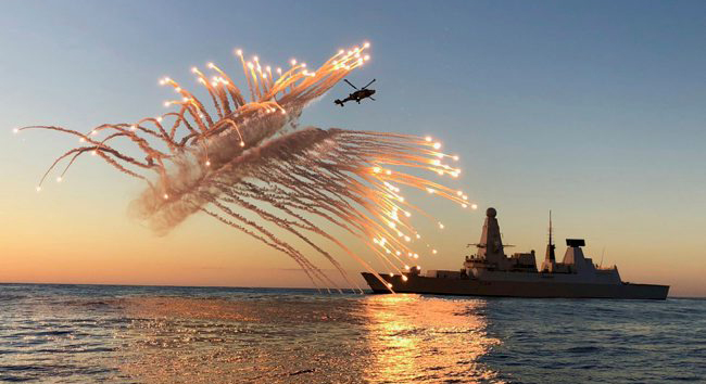 HMS Diamond with Wildcat helicopter