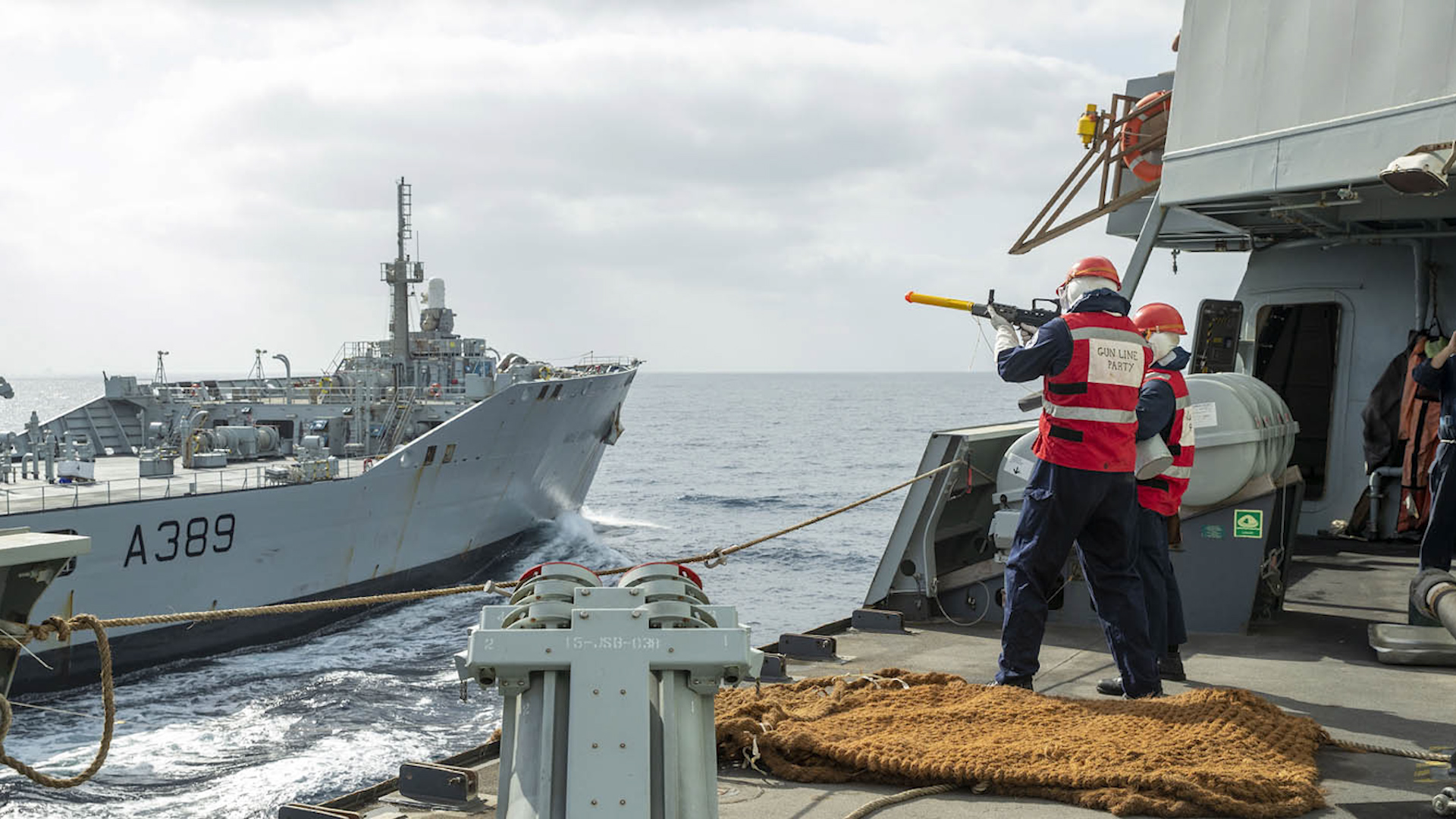 The Royal Navy's HMS Duncan and RFA Wave Knight carry out a replenishment at sea (RAS) in the Gulf (Picture: Royal Navy).