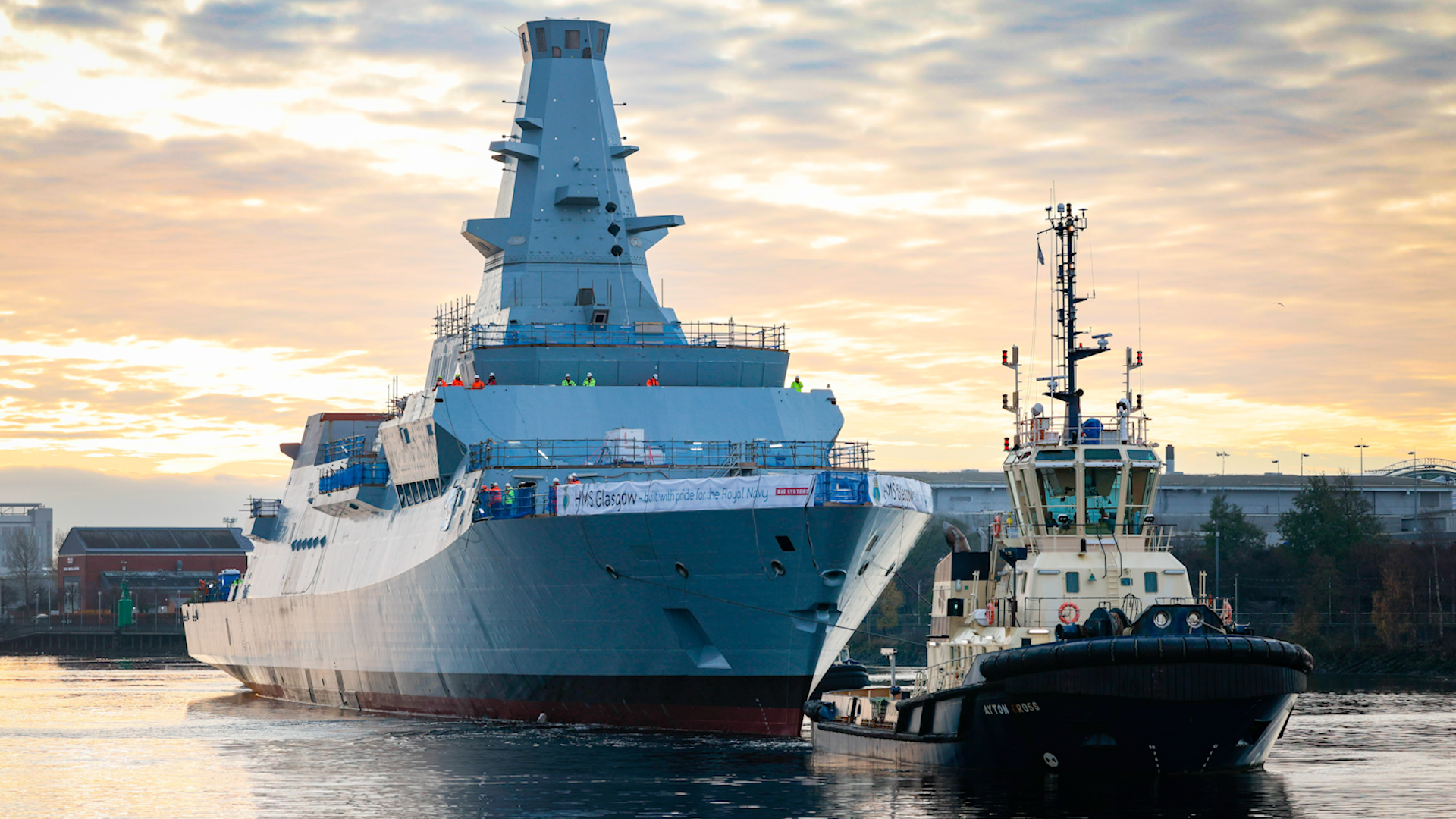 HMS Glasgow to Scotstoun shipyard after being floated on the Clyde 03122022 CREDIT MOD