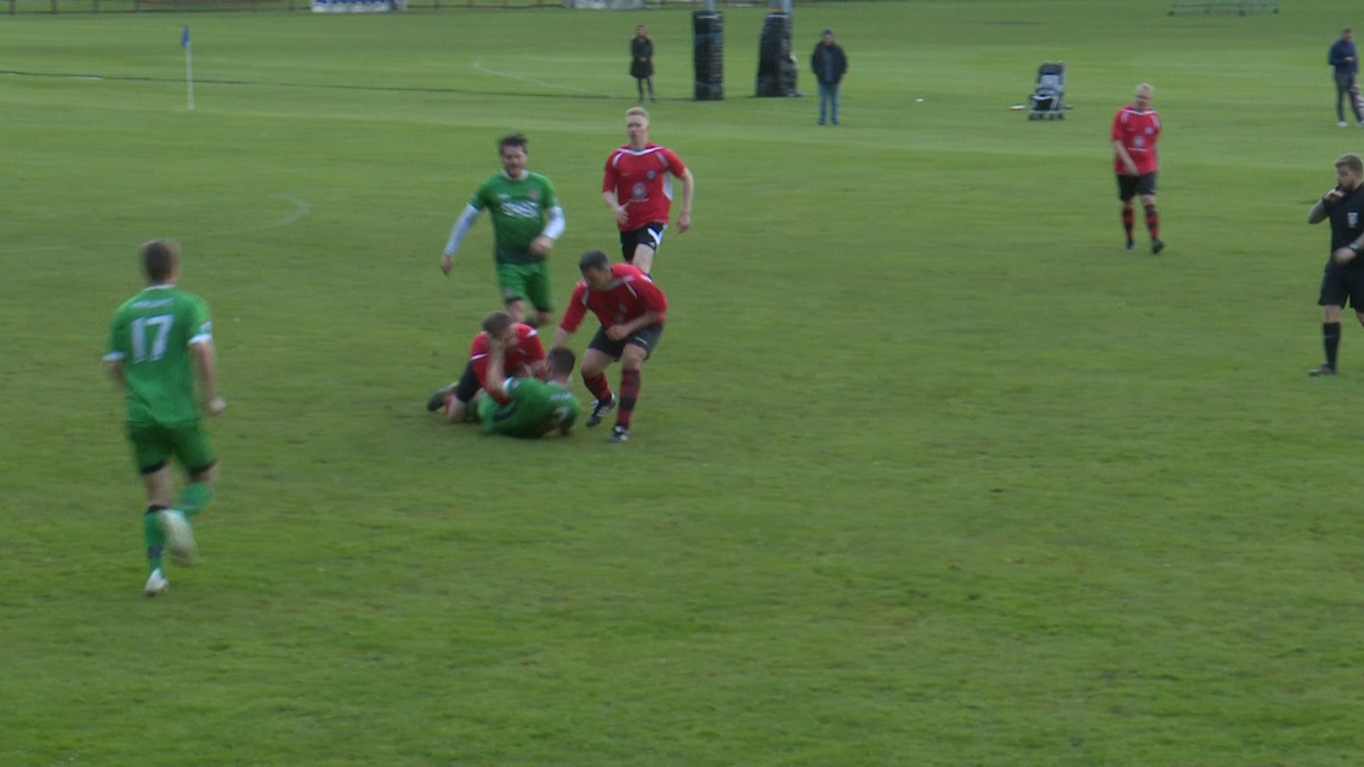 The incident that led to HMS Heron player Nick Hill receiving a red card.