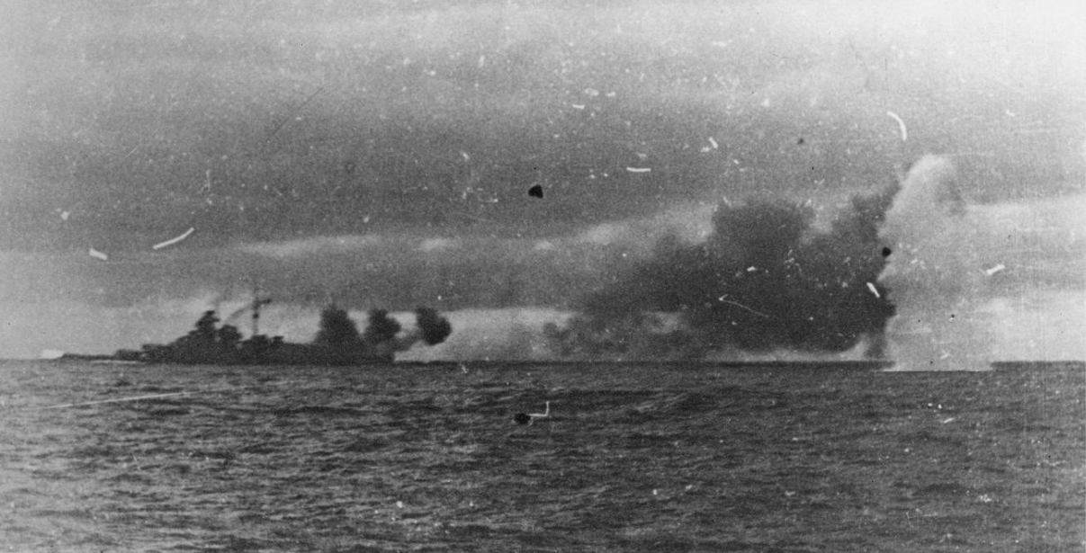 HMS Hood shells the Bismarck in May 1941 