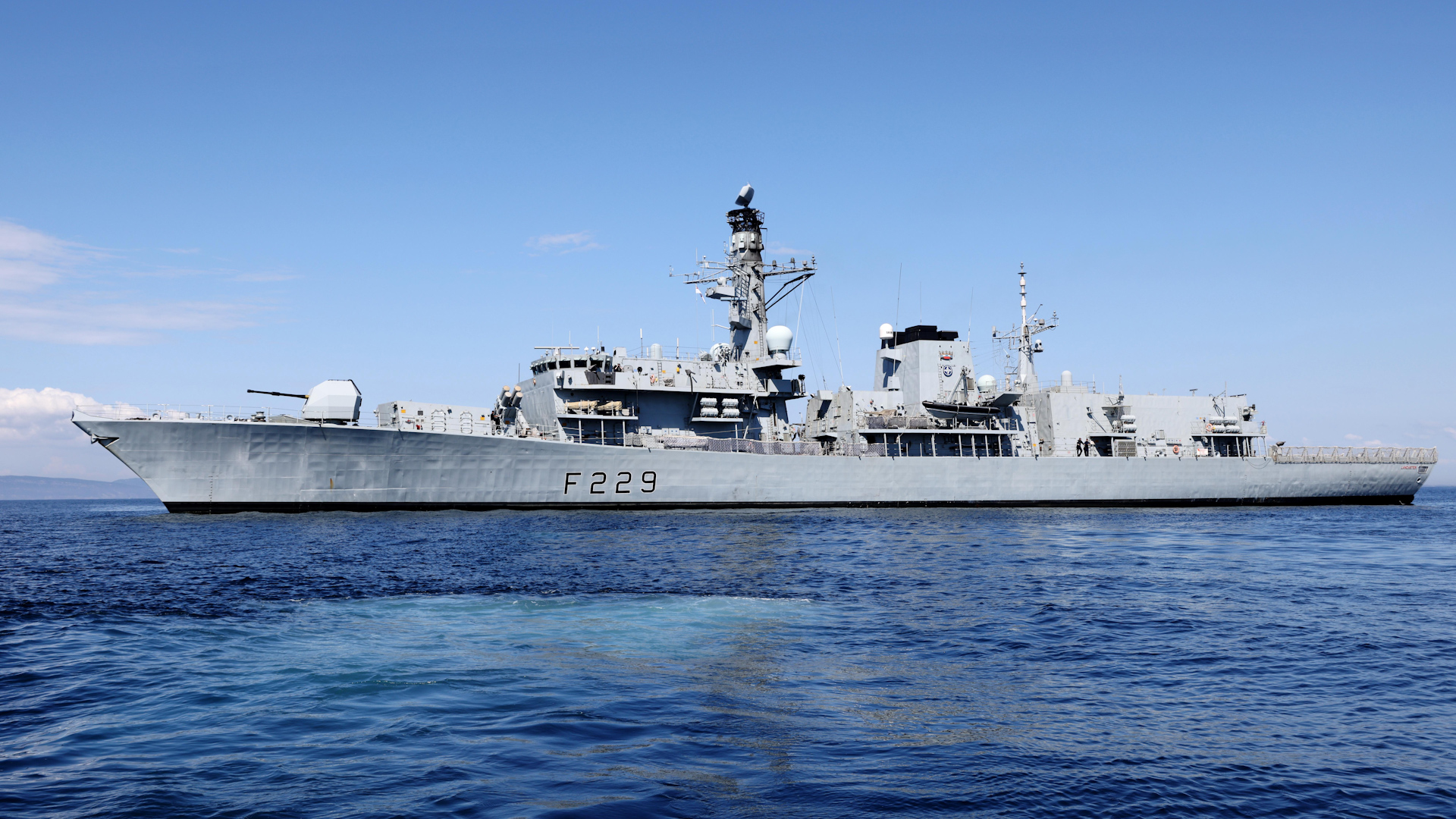 HMS Lancaster off the coast of Portugal whist deployed on a NATO exercise