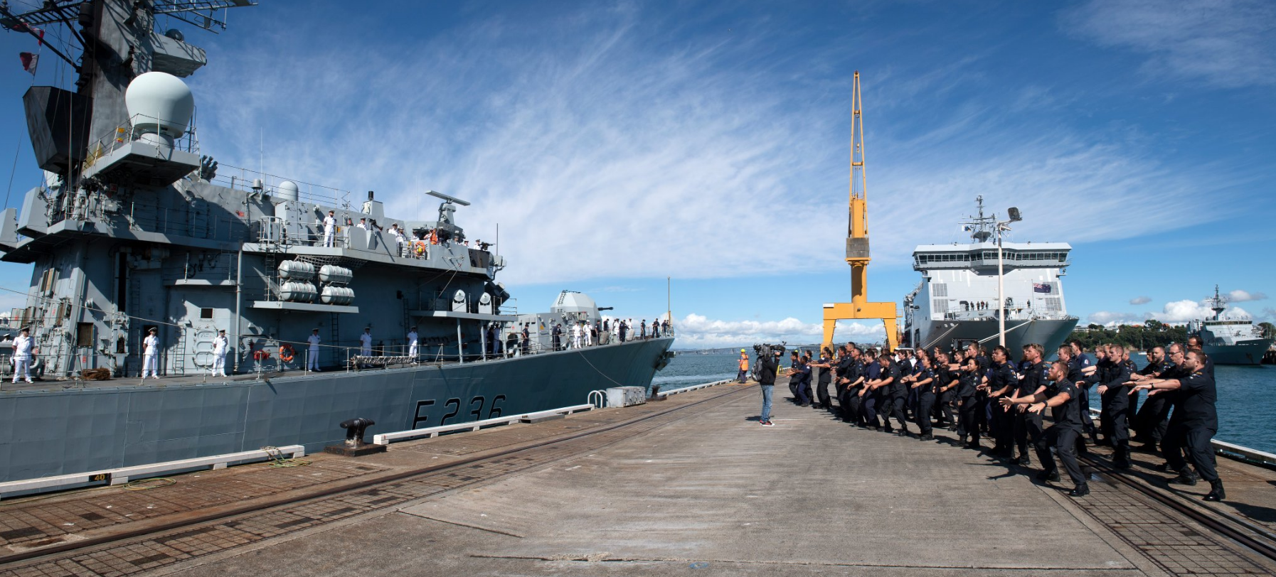 HMS Montrose Receives Ceremonial Greeting On Entering New Zealand
