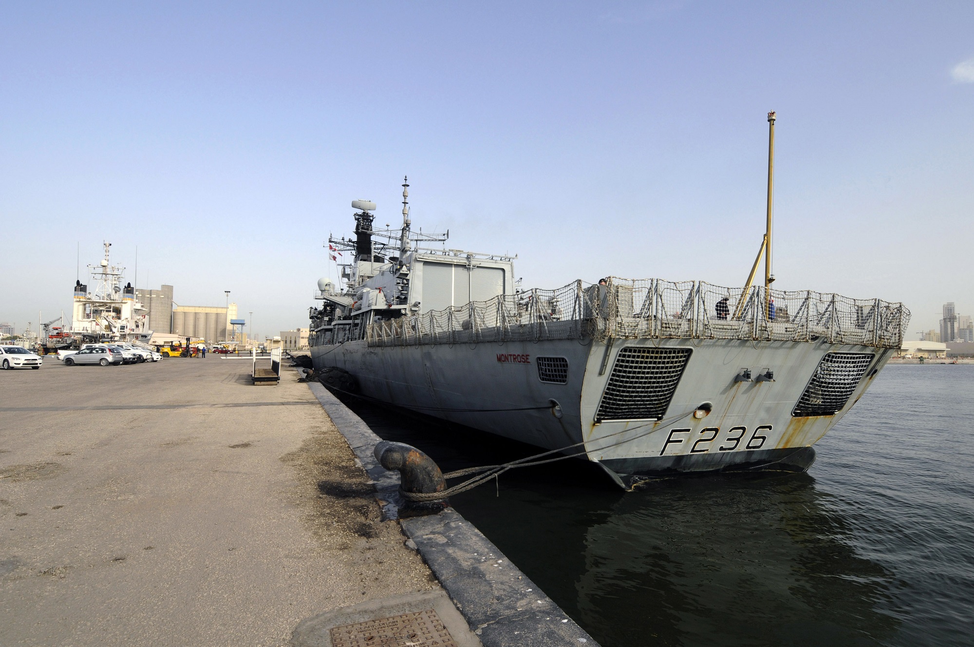 HMS Montrose docked at the UK Naval Support Facility (Picture: Royal Navy).