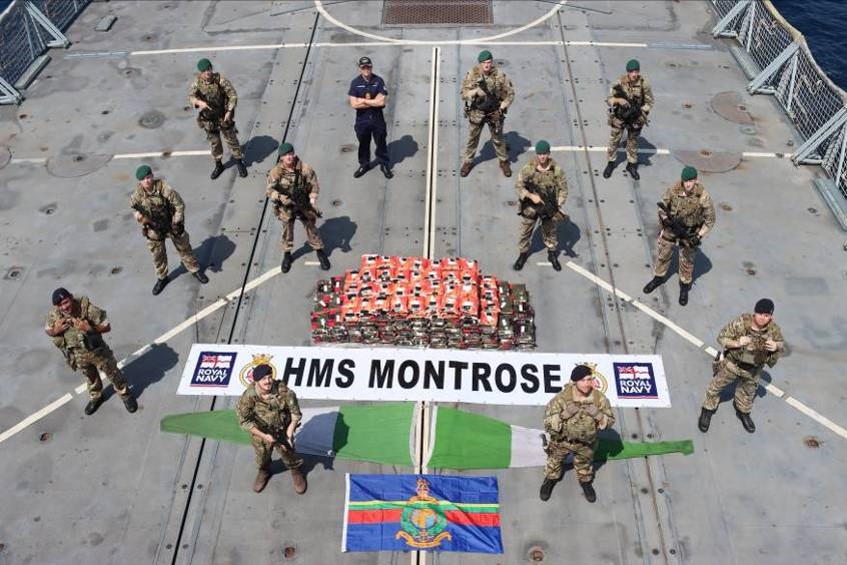 HMS Montrose crew with 450kg methamphetamine bust from the Arabian Sea 