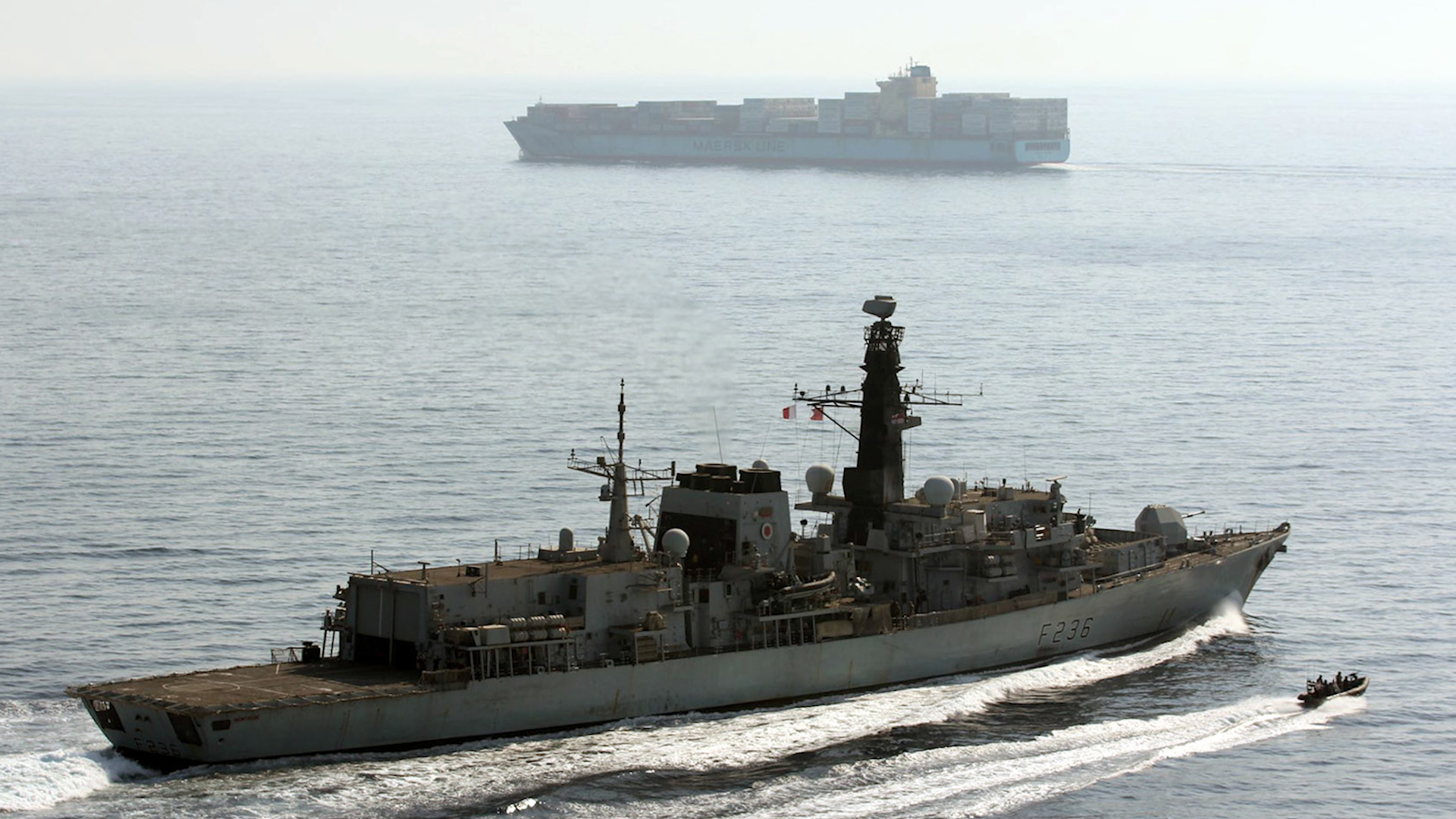 HMS Montrose sails with merchant company in the southern Gulf (Picture: Royal Navy).