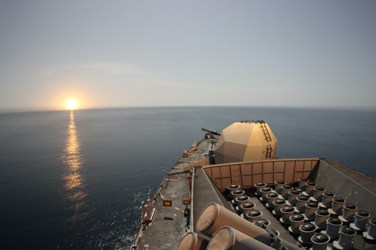 HMS Montrose's bow gleams as the sun goes down (Picture: Royal Navy).