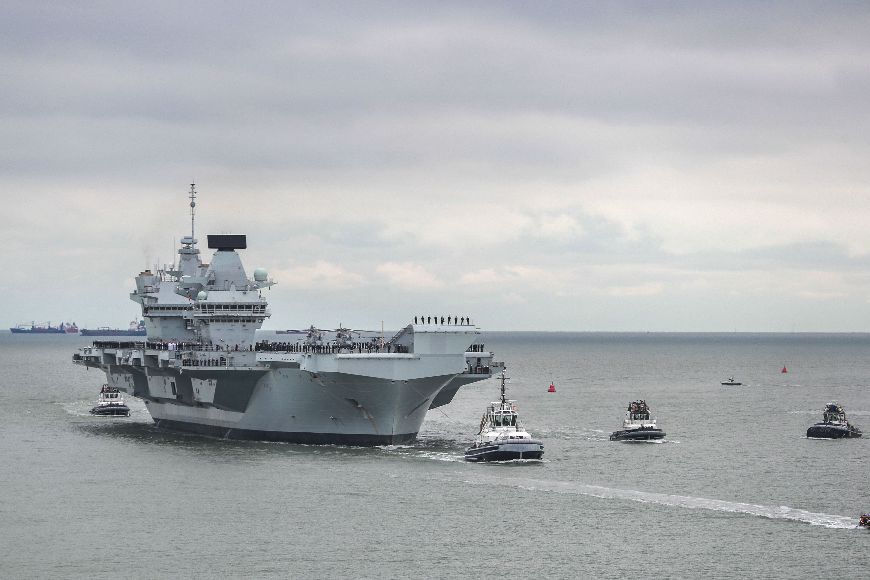 HMS Prince of Wales arrives in Portsmouth after Liverpool visit 250320 CREDIT ROYAL NAVY