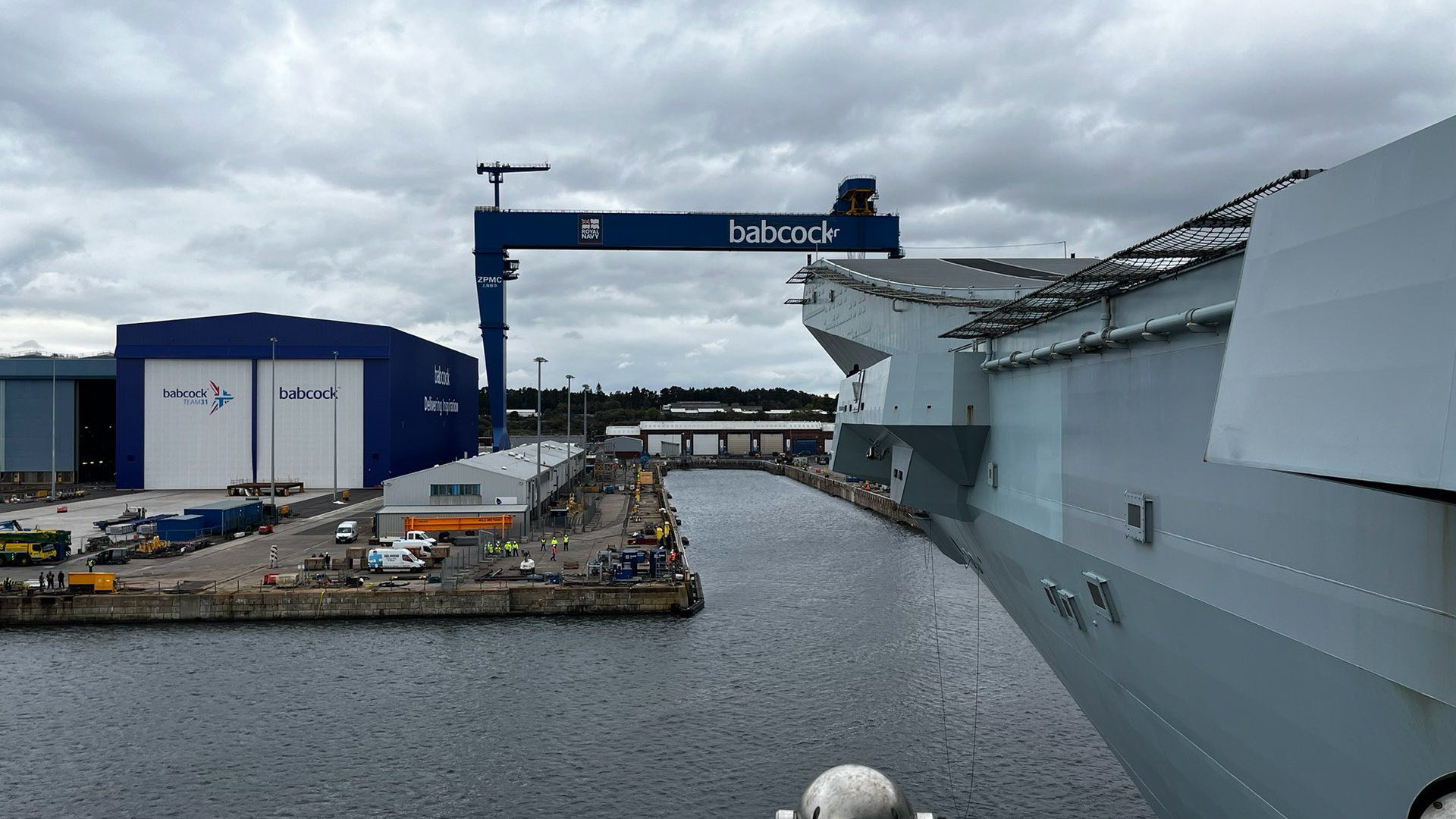 HMS Prince of Wales arriving at dry dock in Rosyth