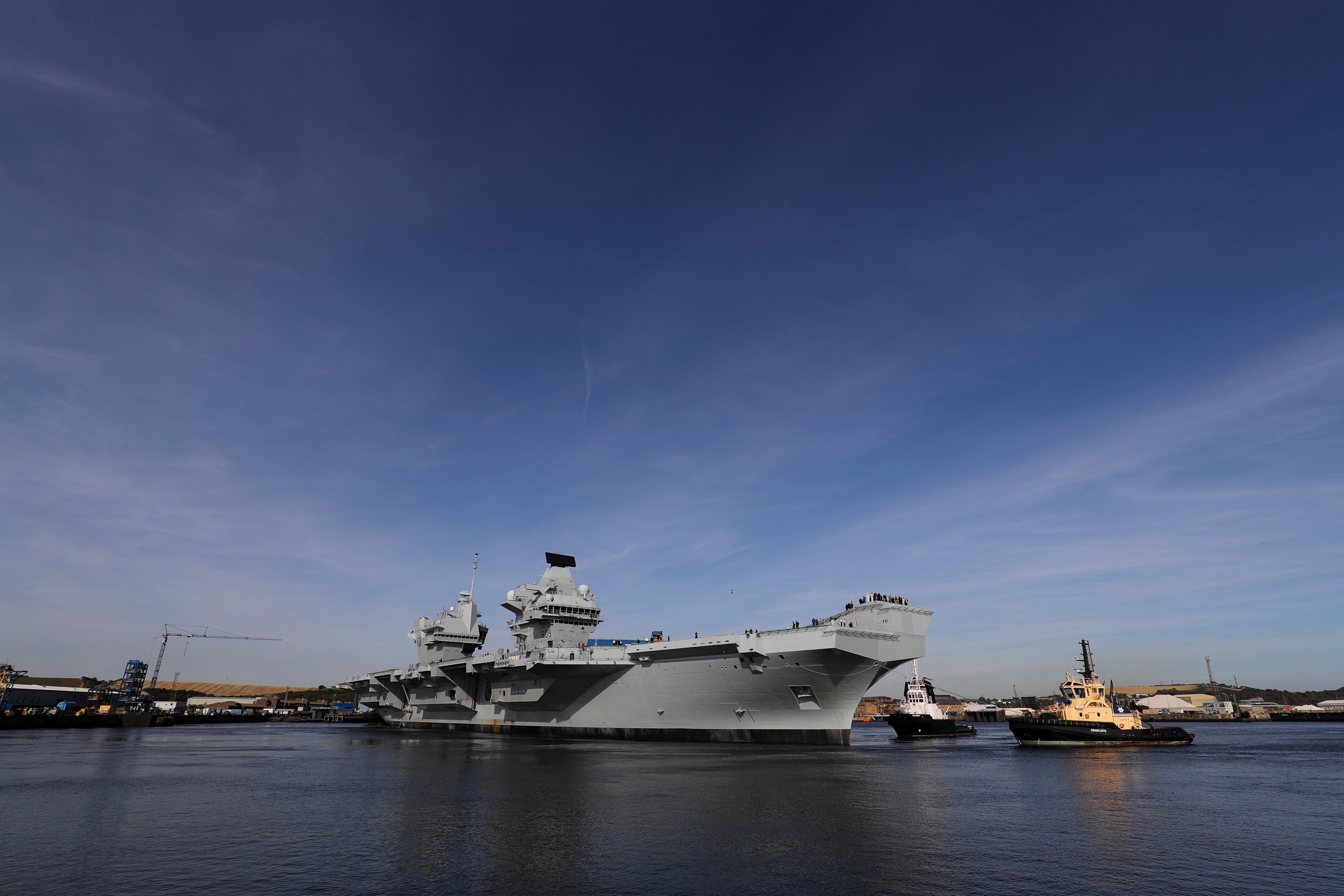 	HMS Prince of Wales leaves Rosyth for the first time