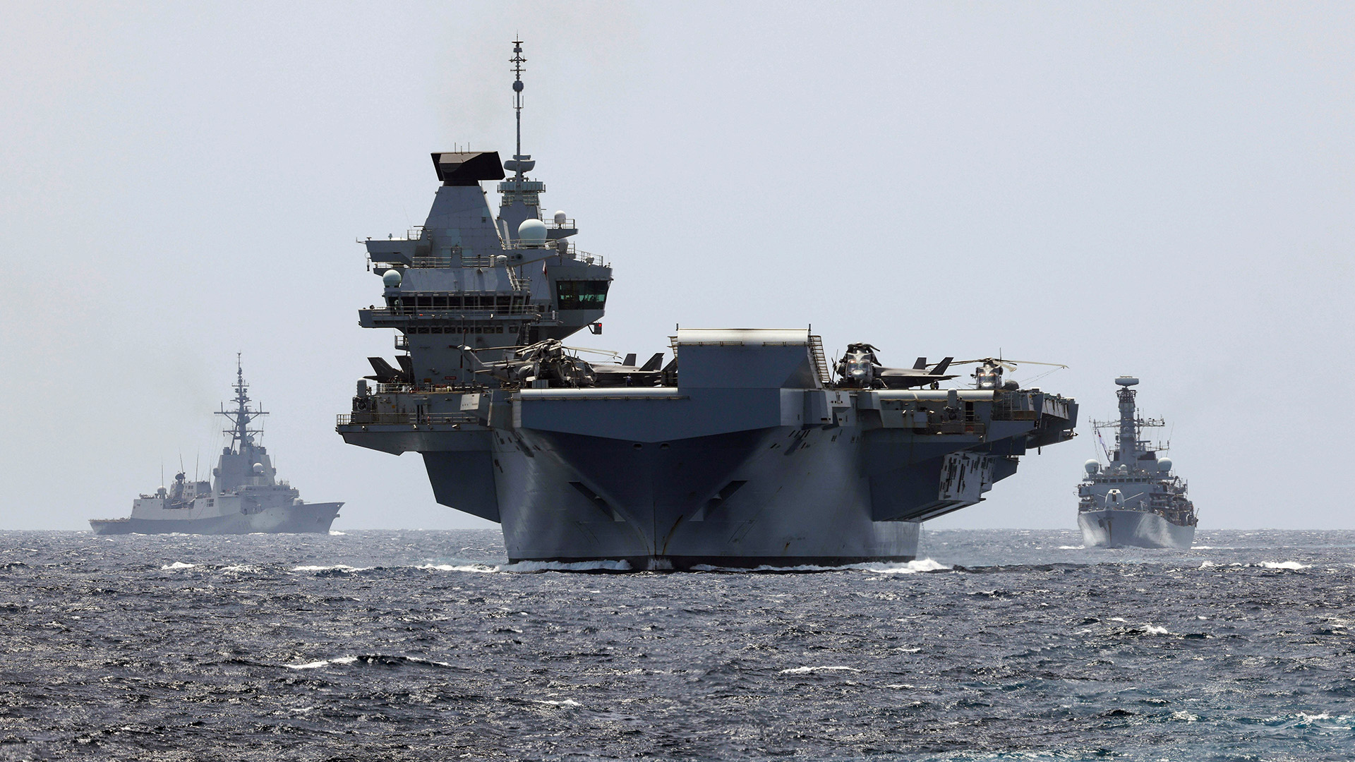 HMS Prince of Wales transits through the dangerous waters of the Red Sea