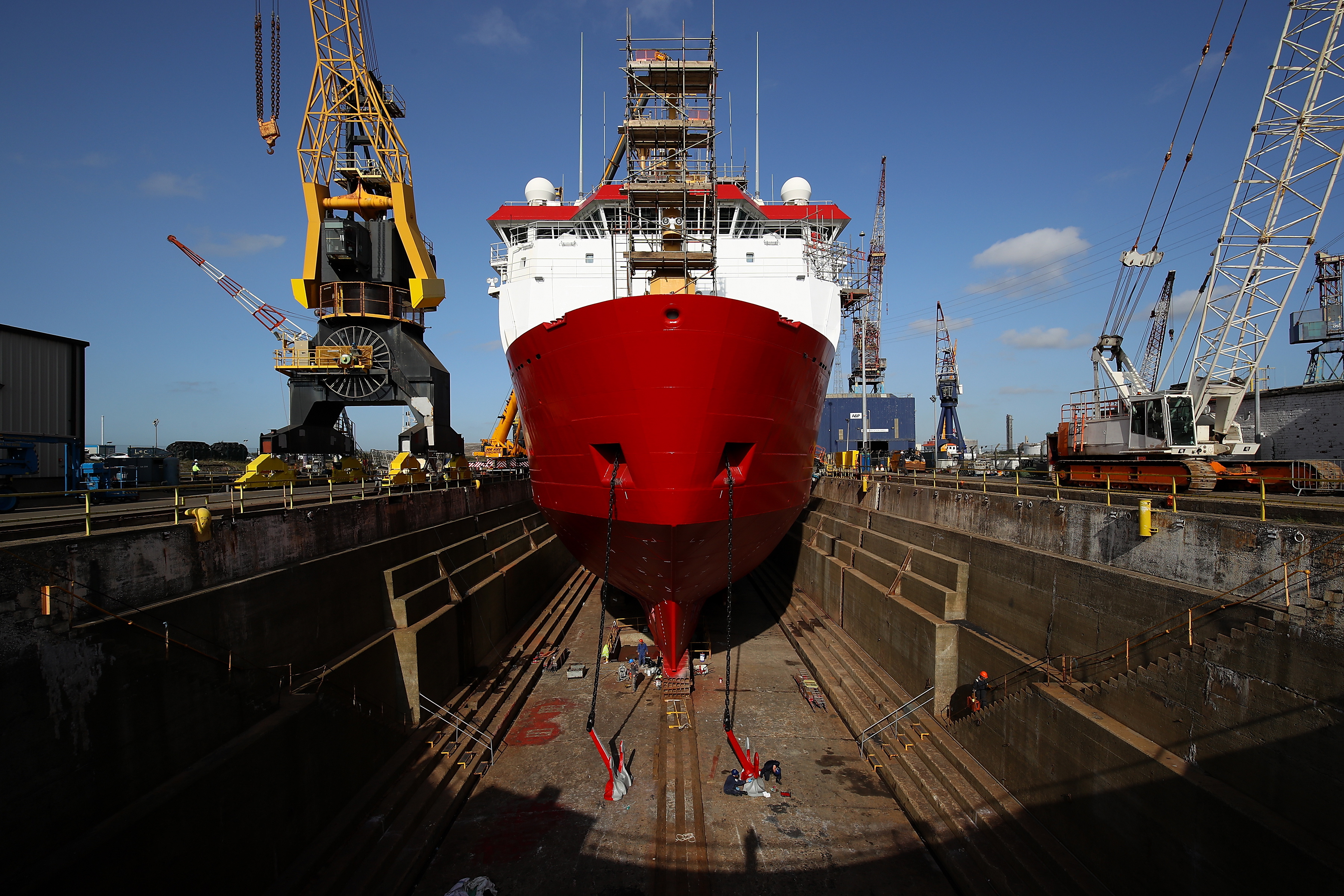 HMS Protector in the dry dock whilst undergoing a £14m revamp