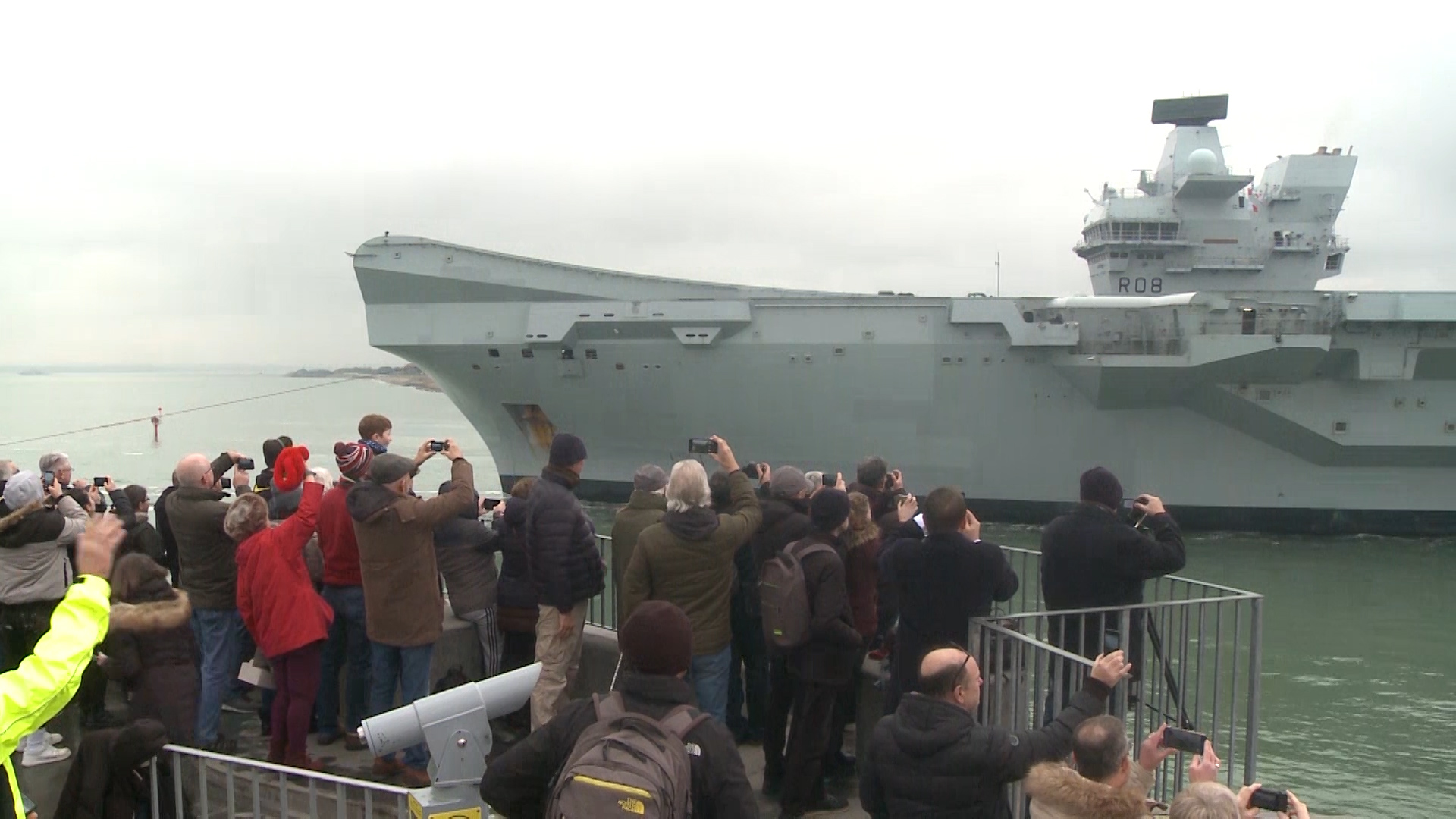HMS Queen Elizabeth Leaves Portsmouth For First Flight Trials In UK Waters CREDIT BFBS 2 240120