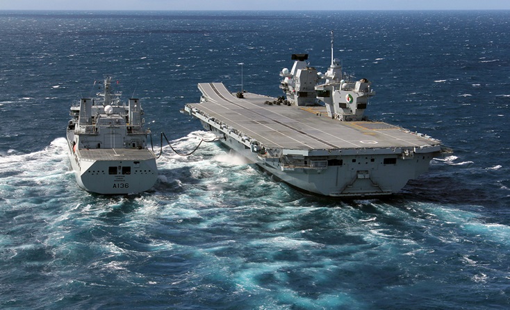 HMS Queen Elizabeth Refueling At Sea