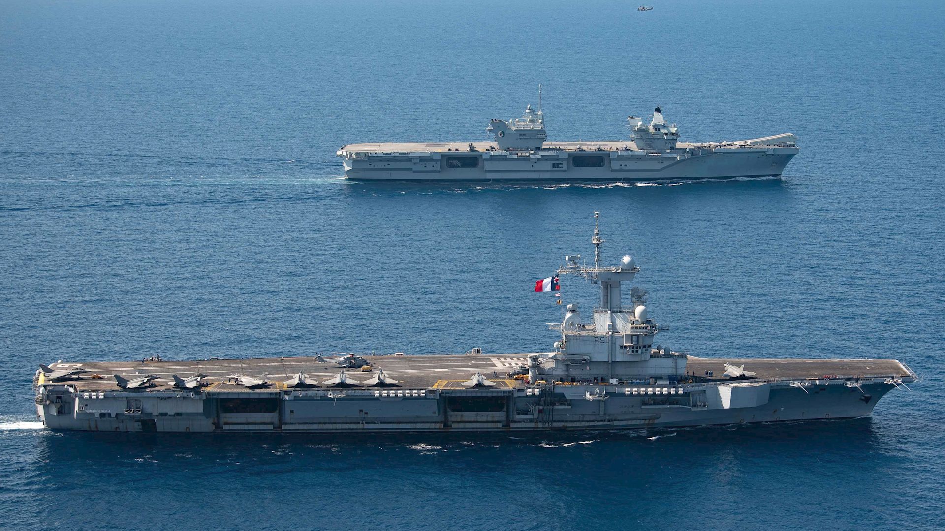 *	HMS Queen Elizabeth and France's Charles de Gaulle aircraft carrier 