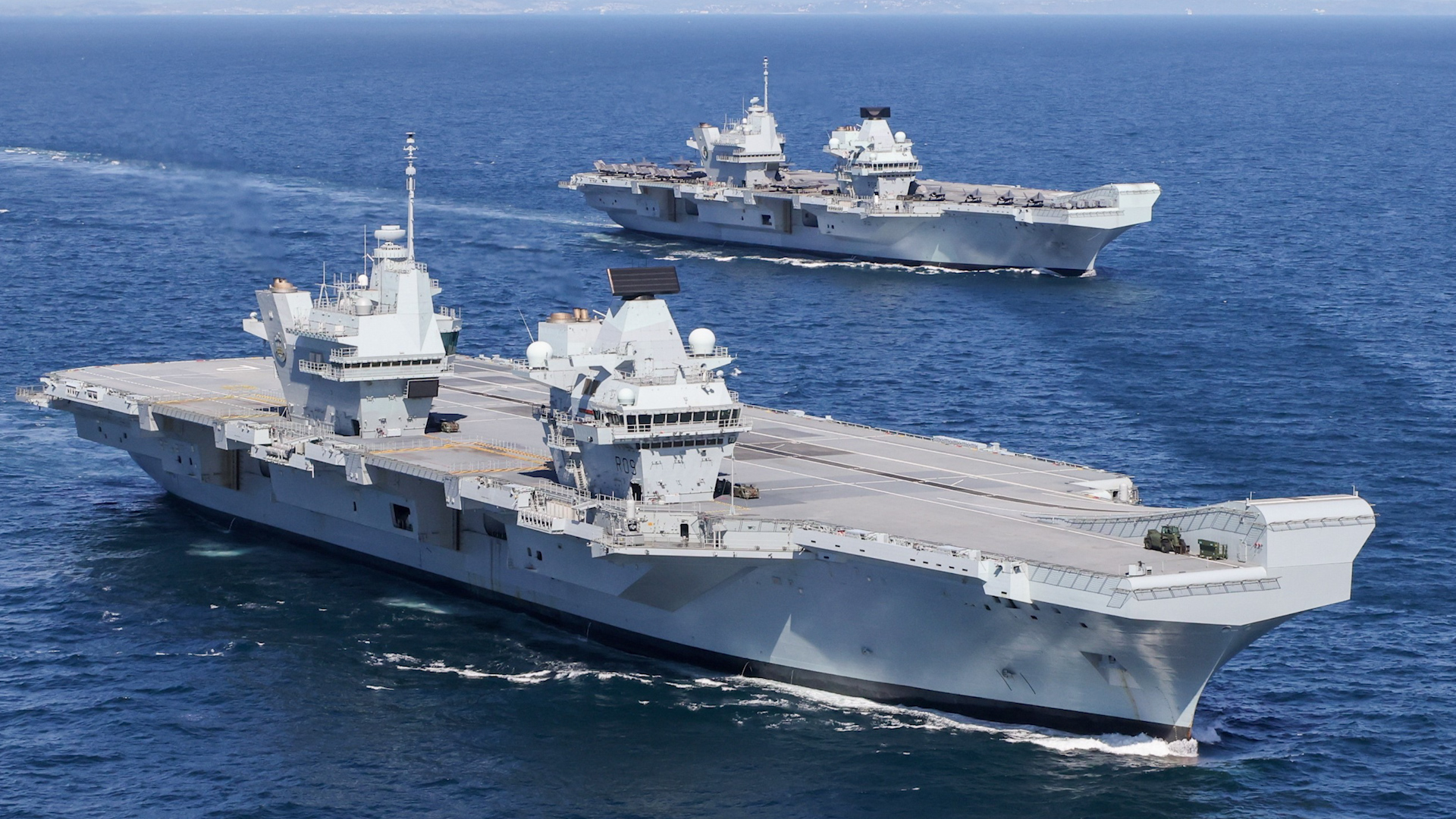 HMS Queen Elizabeth and HMS Prince of Wales at sea together pic 1 200521 CREDIT Crown Copyright