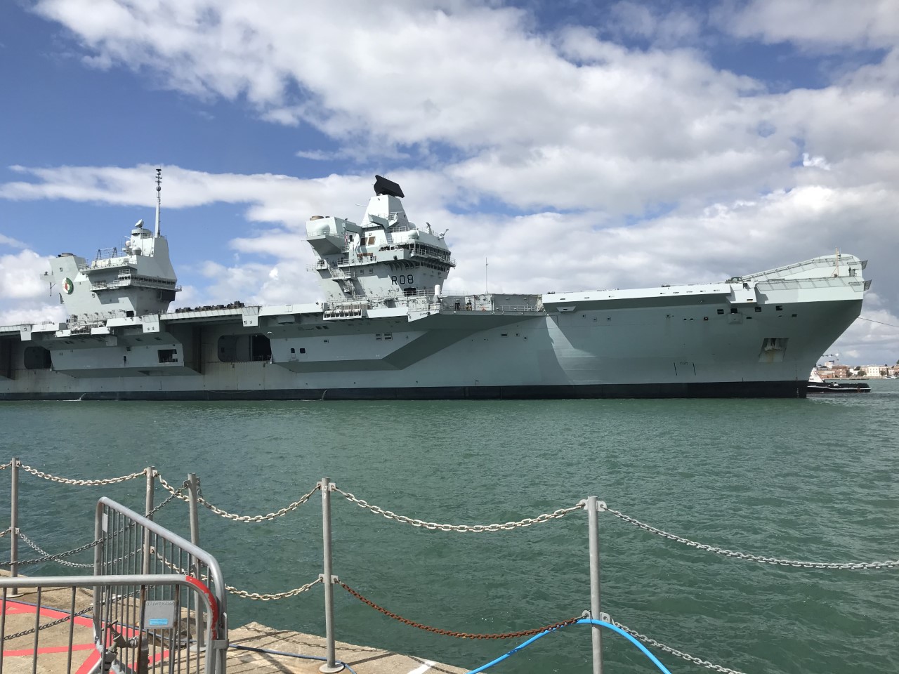 HMS Queen Elizabeth arrives back in Portsmouth after sea trials.