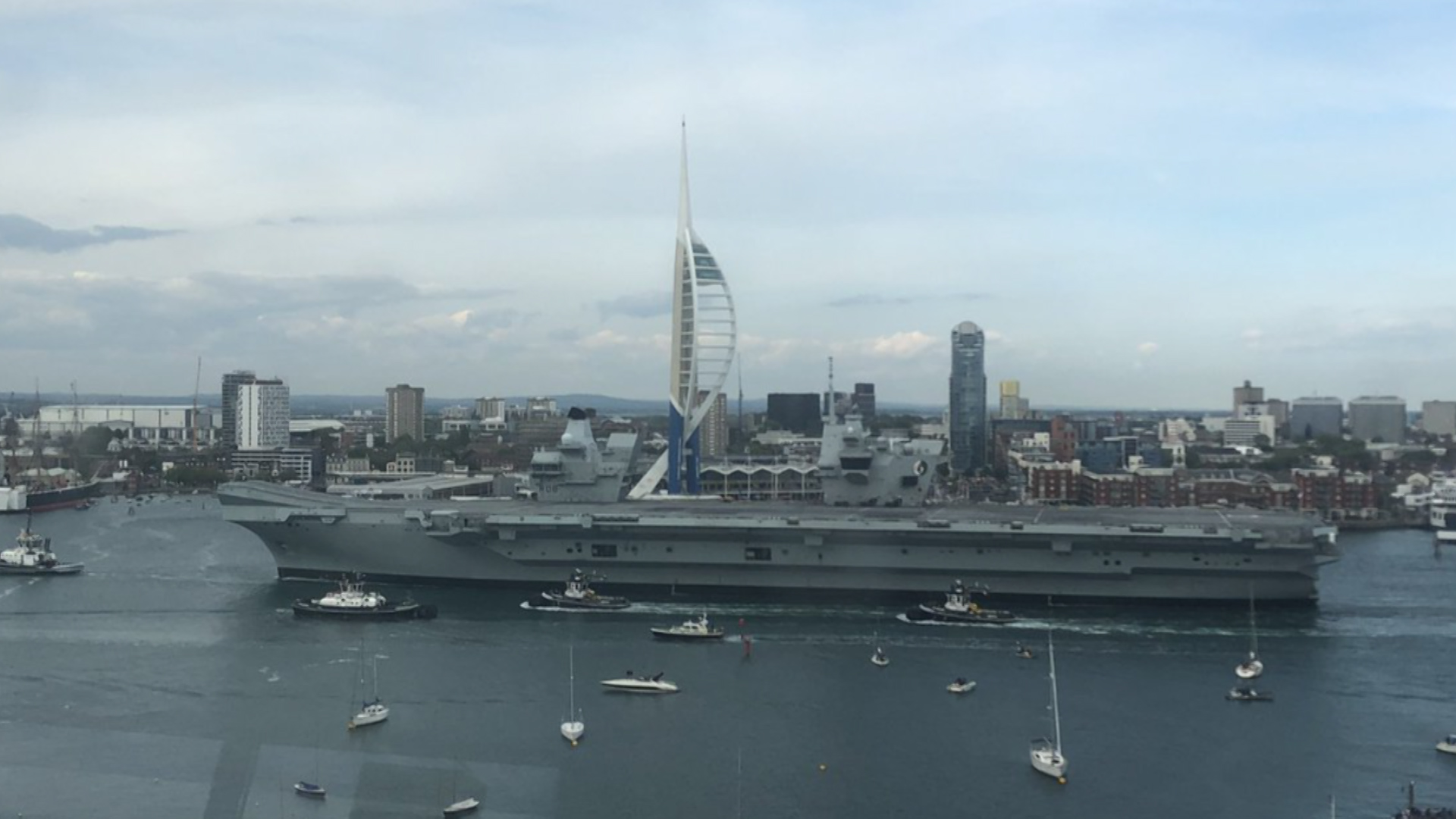 HMS Queen Elizabeth arrived in Portsmouth on Saturday evening after it set sail from Rosyth where it was undergoing maintenance work (Picture: Dave Swateridge/Twitter).