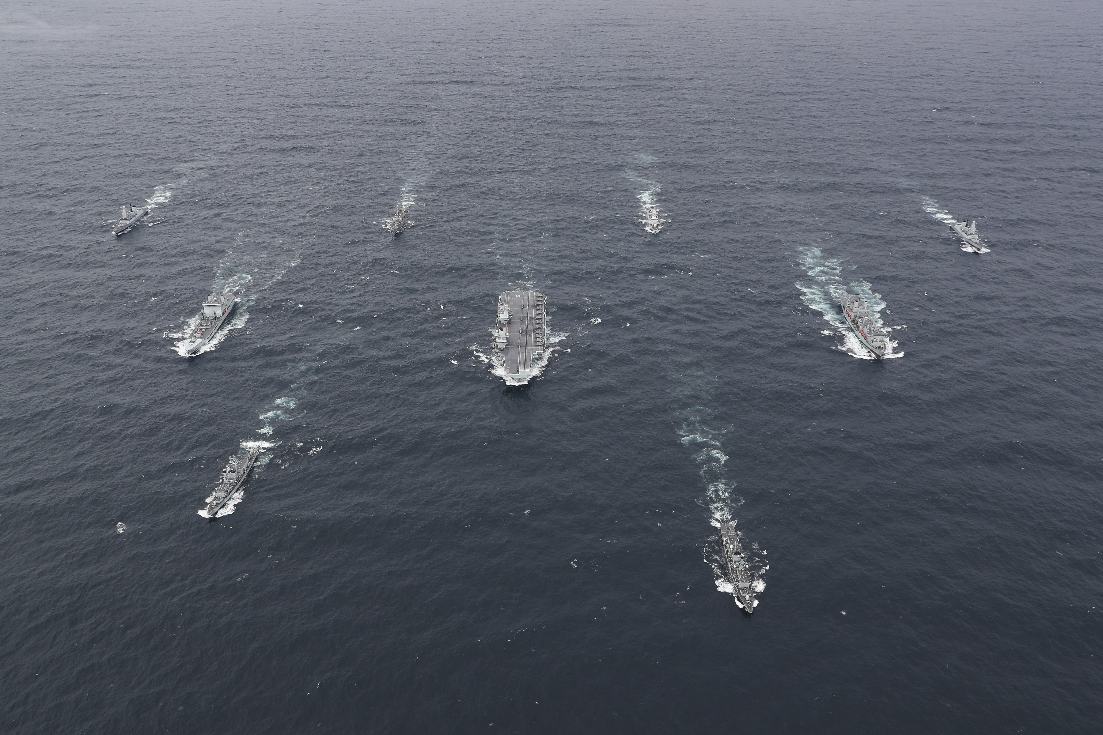 HMS Queen Elizabeth at the heart of her Carrier Strike Group off Scotland last year (Picture: Royal Navy).