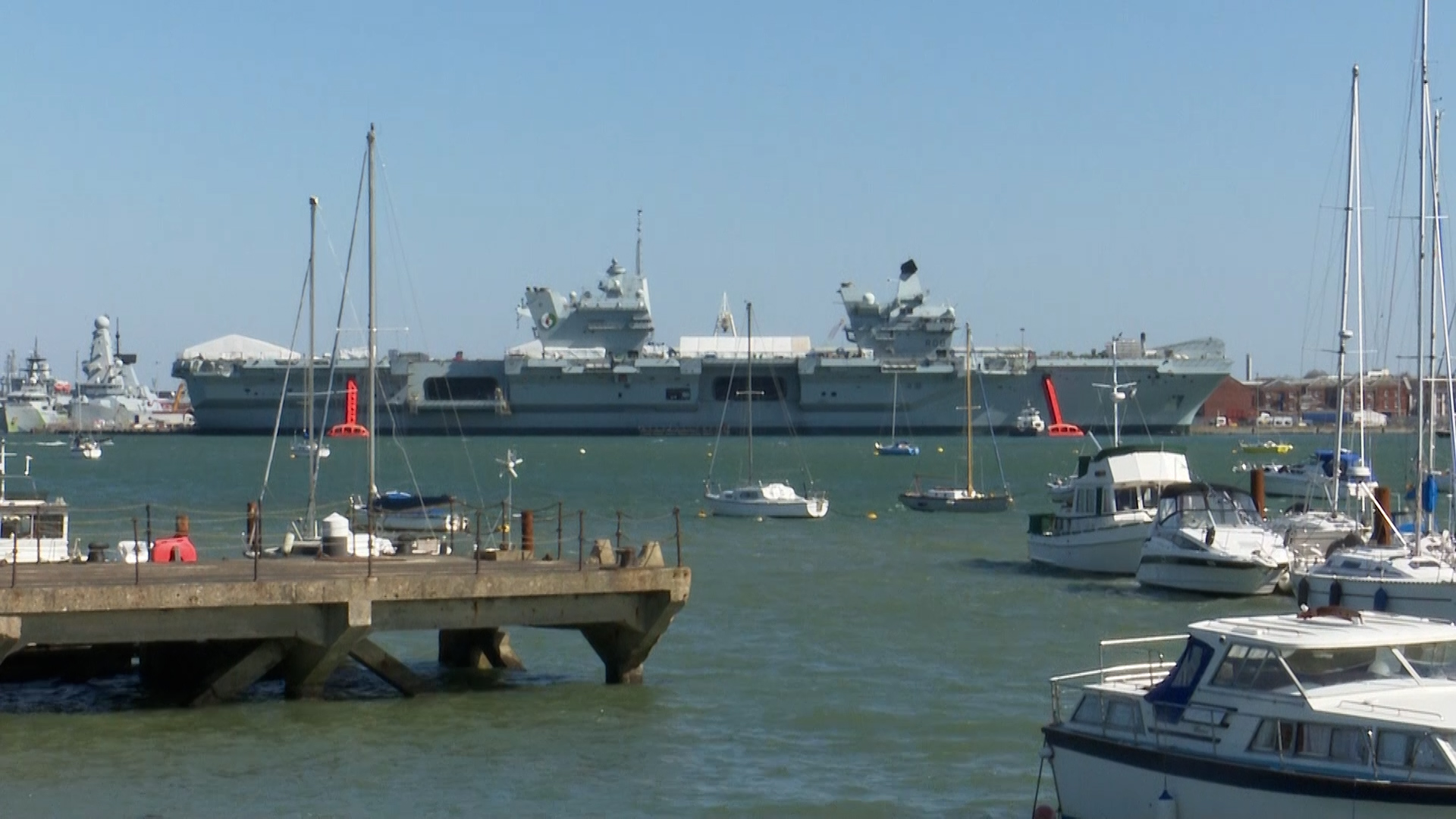HMS Queen Elizabeth evacuation drill in Portsmouth Harbour CREDIT BFBS