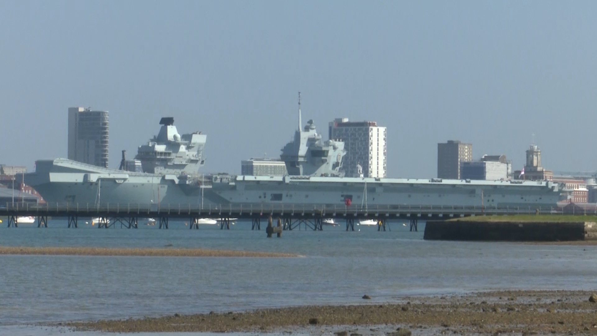HMS Queen Elizabeth, one of two Royal Navy aircraft carriers, in HMNB Portsmouth.