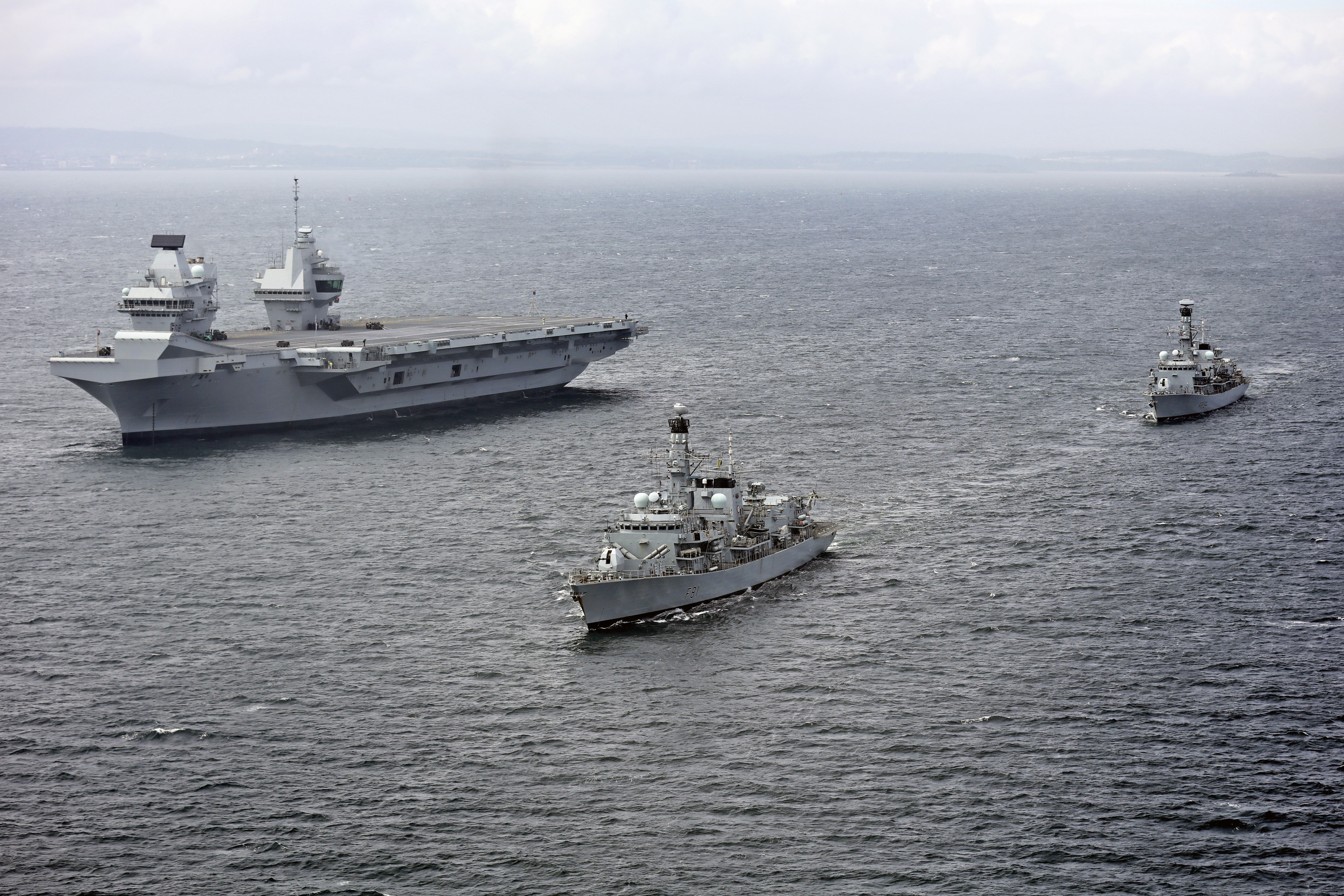 HMS Queen Elizabeth, HMS Iron Duke and HMS Sutherland off the coast of Scotland (Picture: Royal Navy).