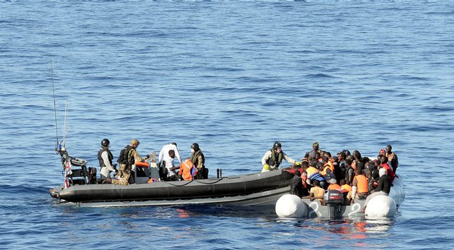 HMS Richmond crew rescuing migrants off north Africa coast
