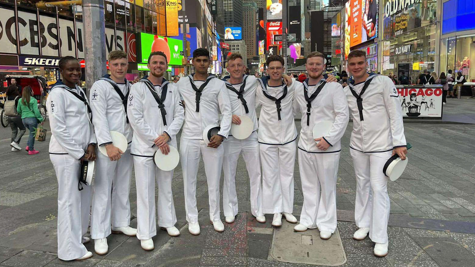 HMS Scott sailors in Times Square New York Fleet Week 300523 CREDIT ROYAL NAVY