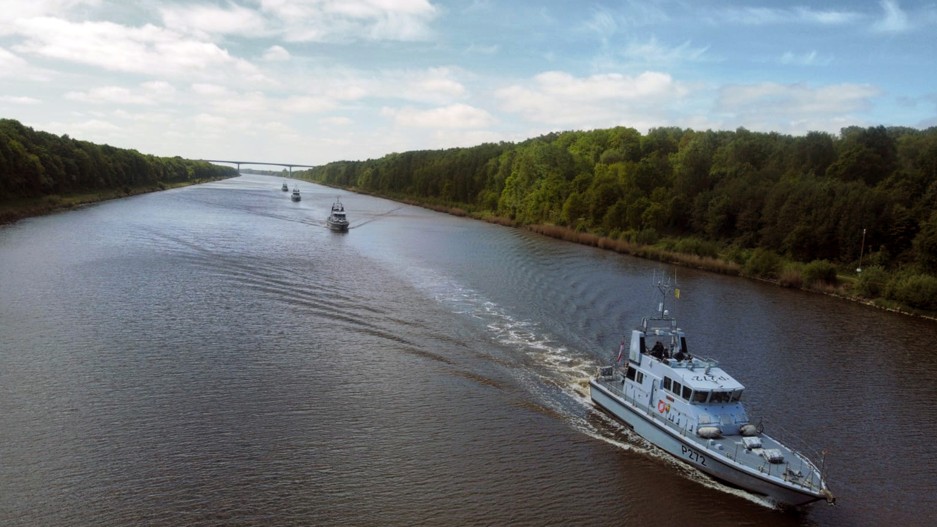 HMS Smiter leads three P2000s through the Kiel Canal CREDIT ROYAL NAVY