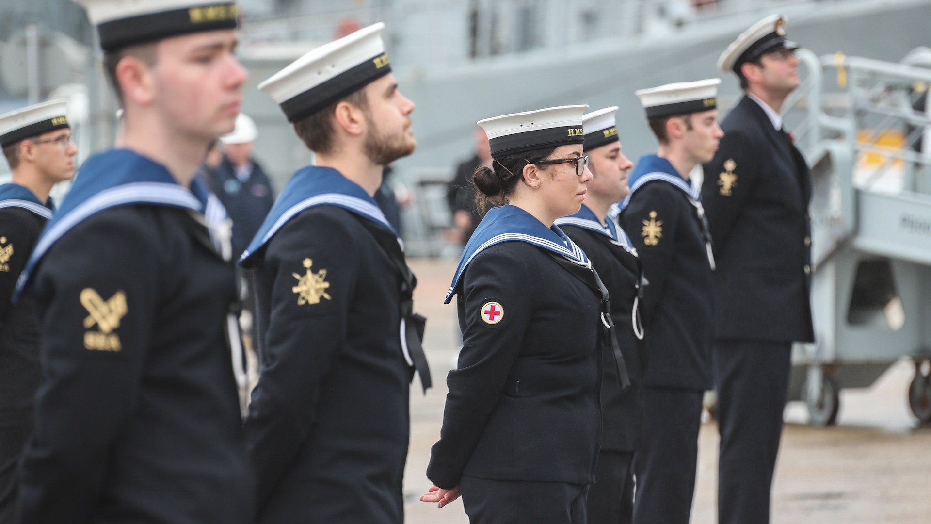 HMS Spey crew on deck arrive at Portsmouth Naval Base 301020 CREDIT Royal Navy